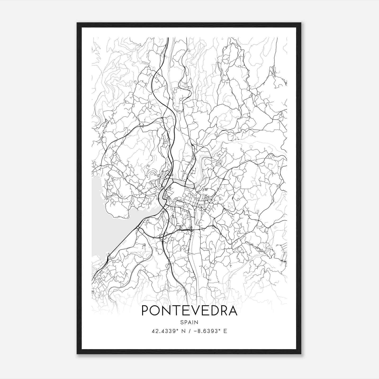 Pontevedra Spain Map Poster, Modern Home Decor Wall Art Print