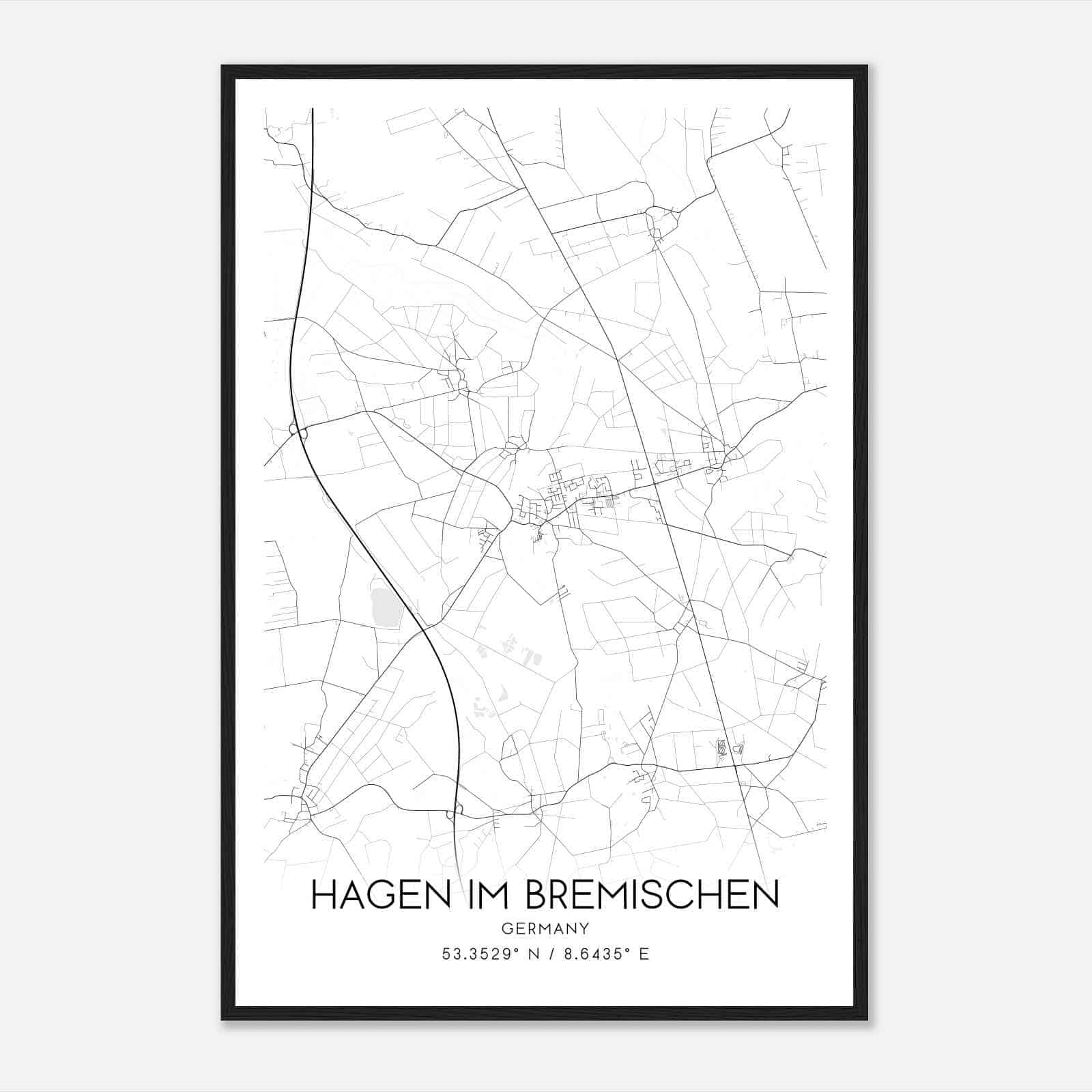 Hagen im Bremischen Germany Map Poster, Modern Home Decor Wall Art Print
