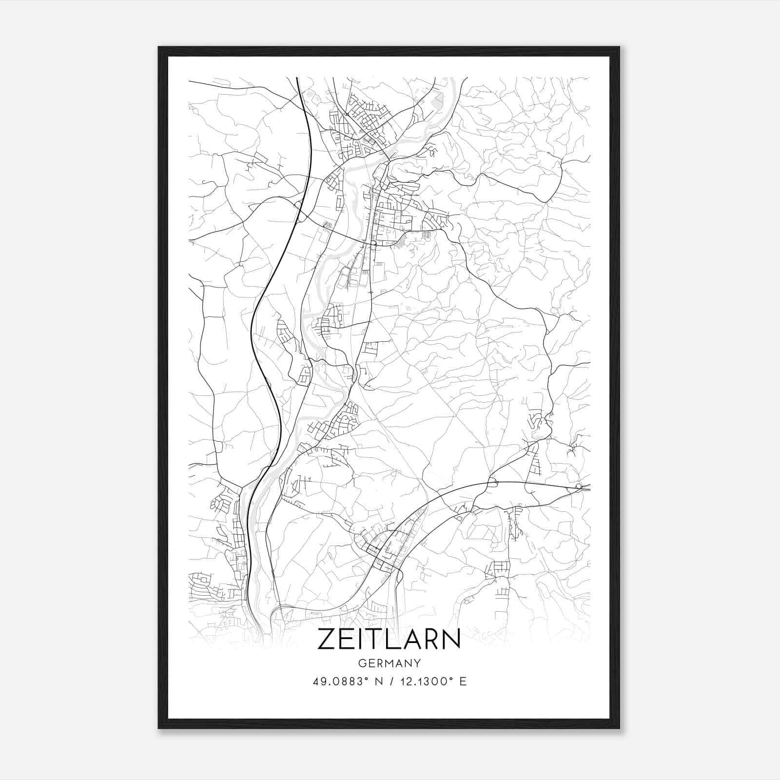 Zeitlarn Germany Map Poster, Modern Home Decor Wall Art Print