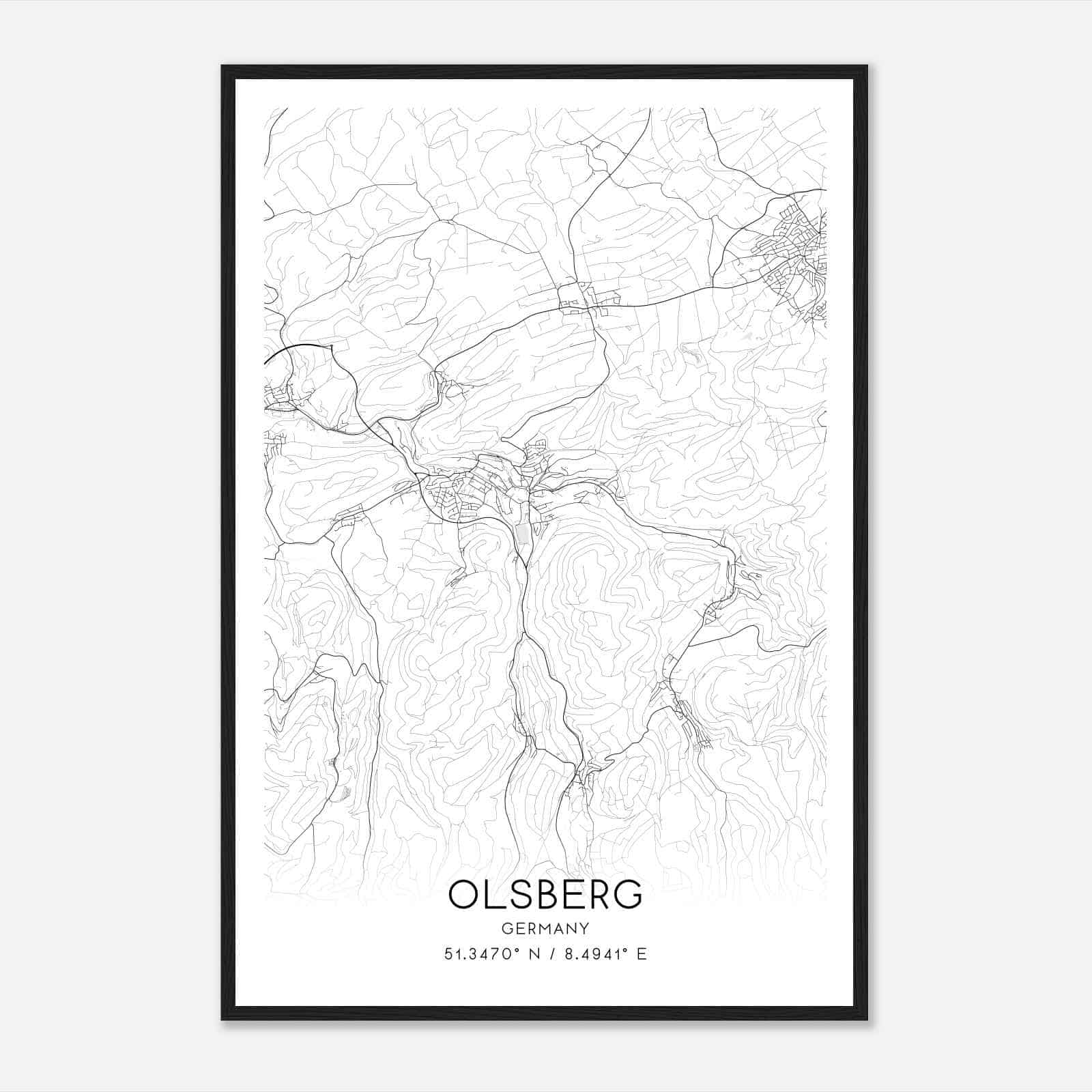 Olsberg Germany Map Poster, Modern Home Decor Wall Art Print