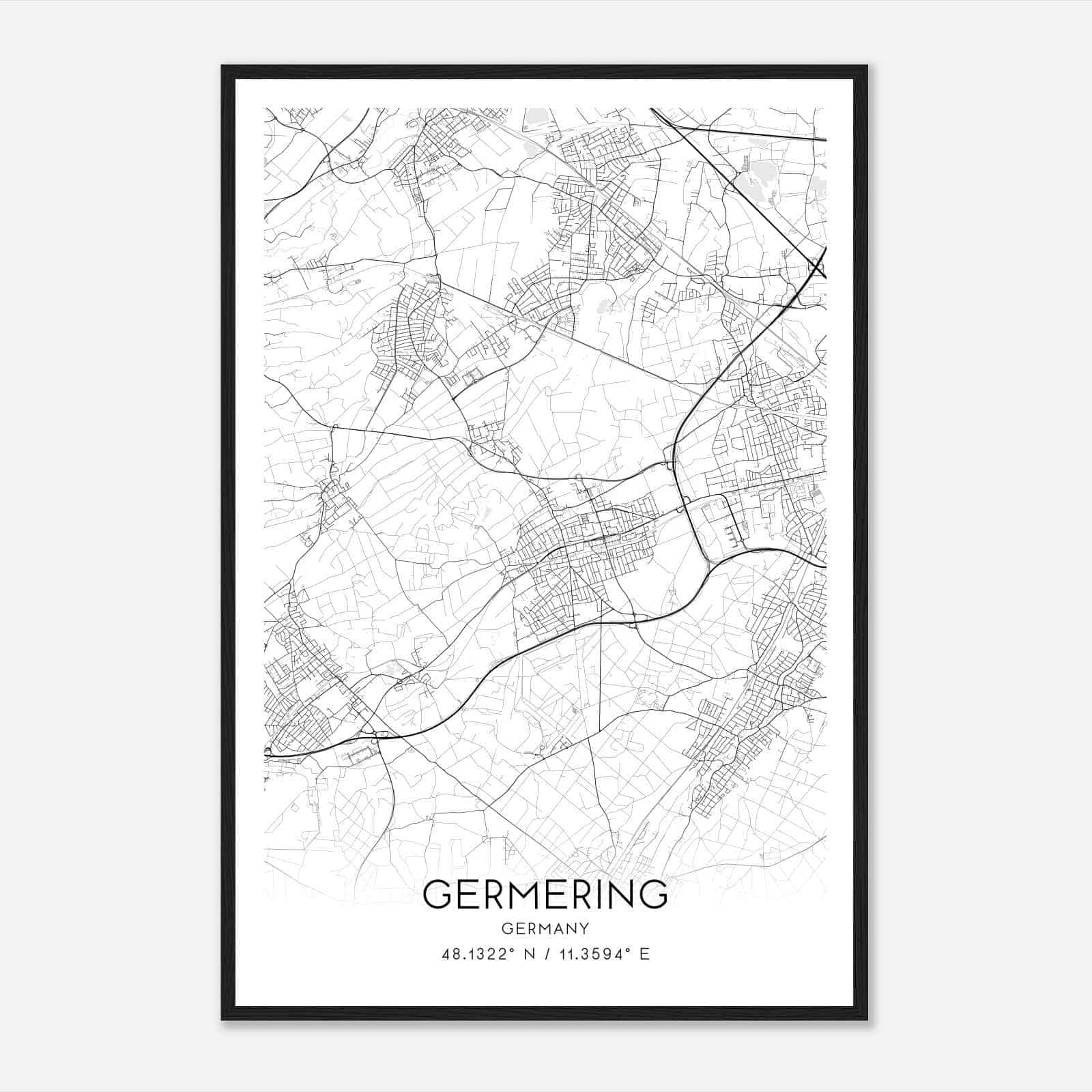 Germering Germany Map Poster, Modern Home Decor Wall Art Print