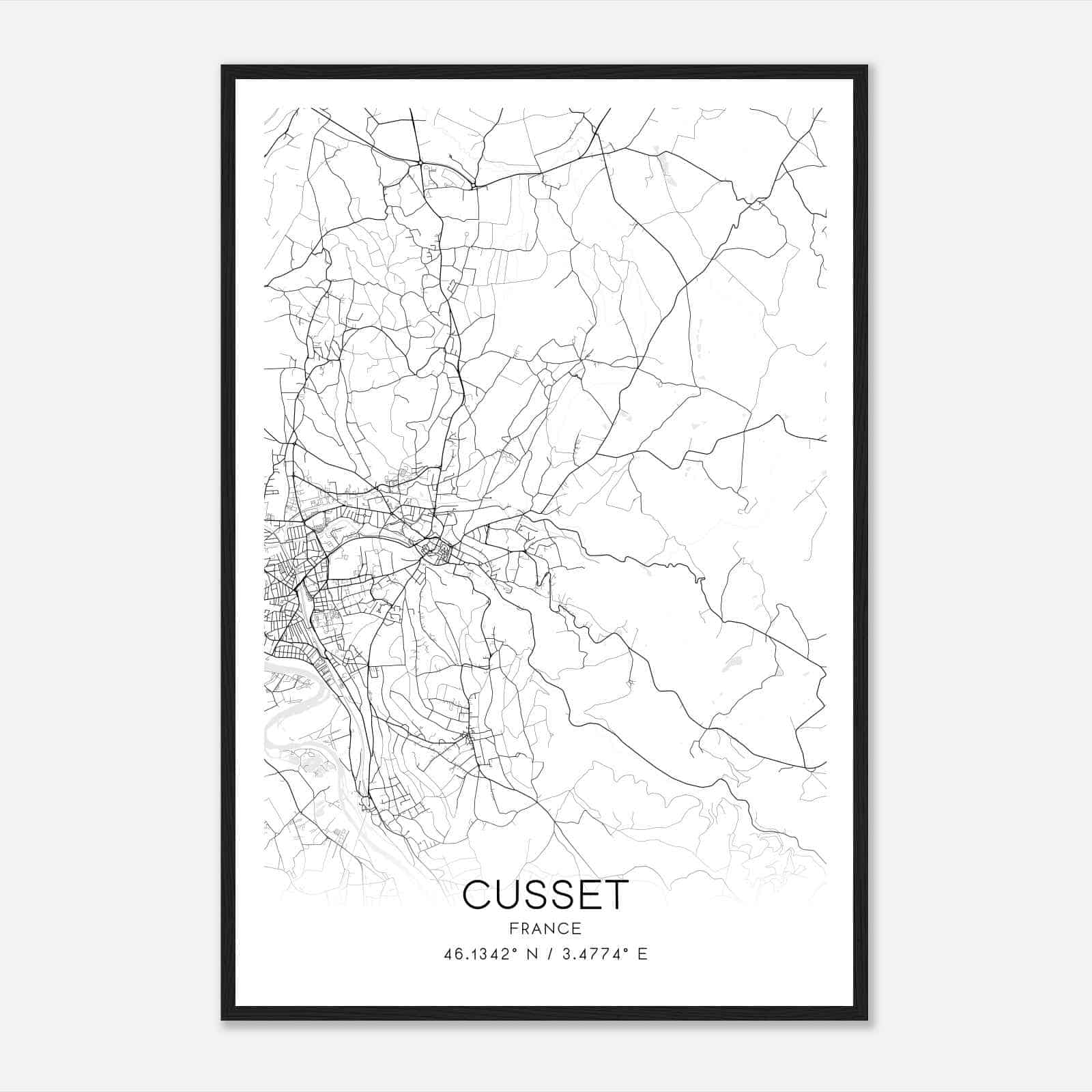 Cusset France Map Poster, Modern Home Decor Wall Art Print