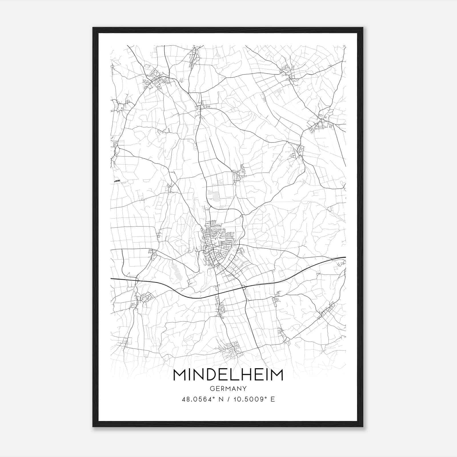 Mindelheim Germany Map Poster, Modern Home Decor Wall Art Print