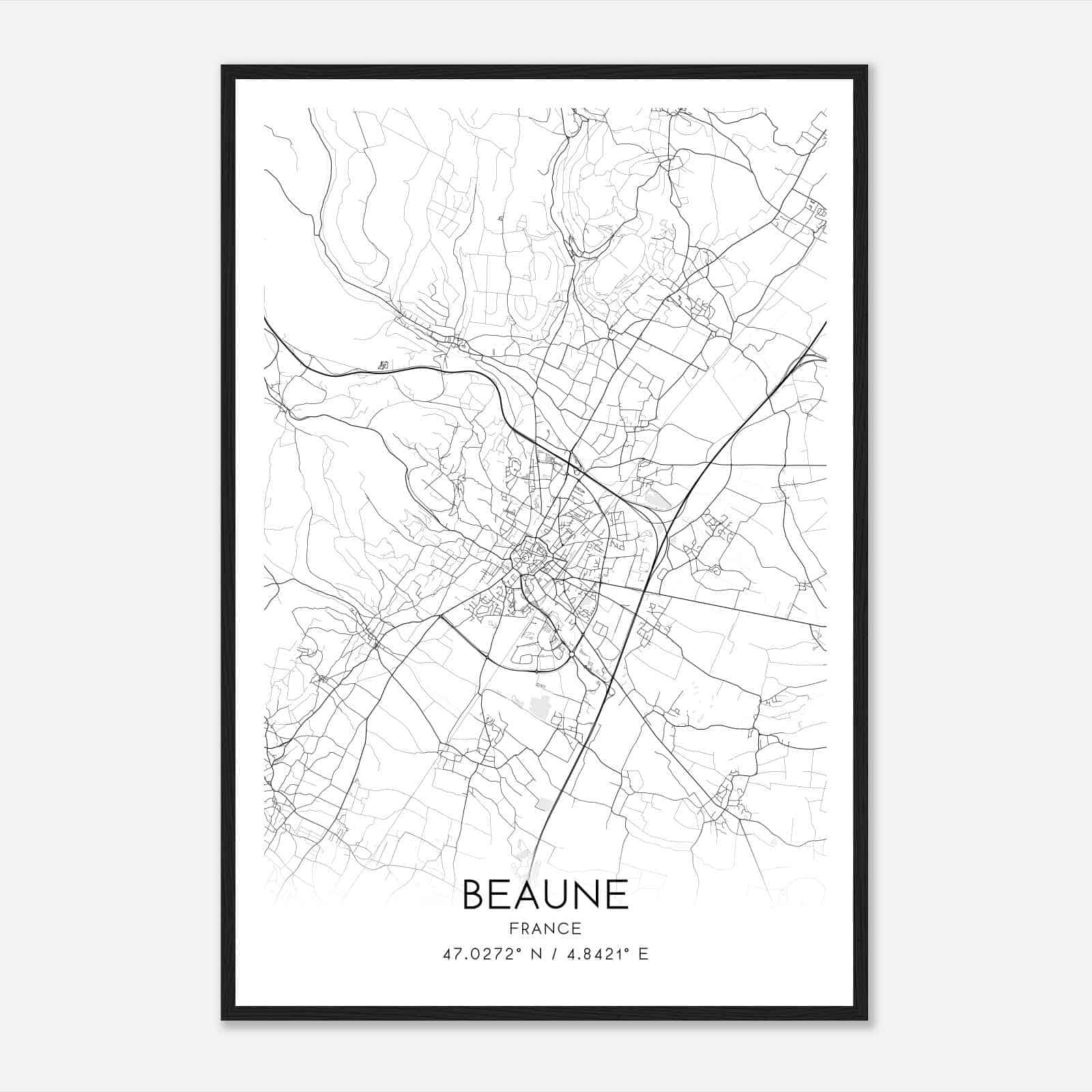 Beaune France Map Poster, Modern Home Decor Wall Art Print