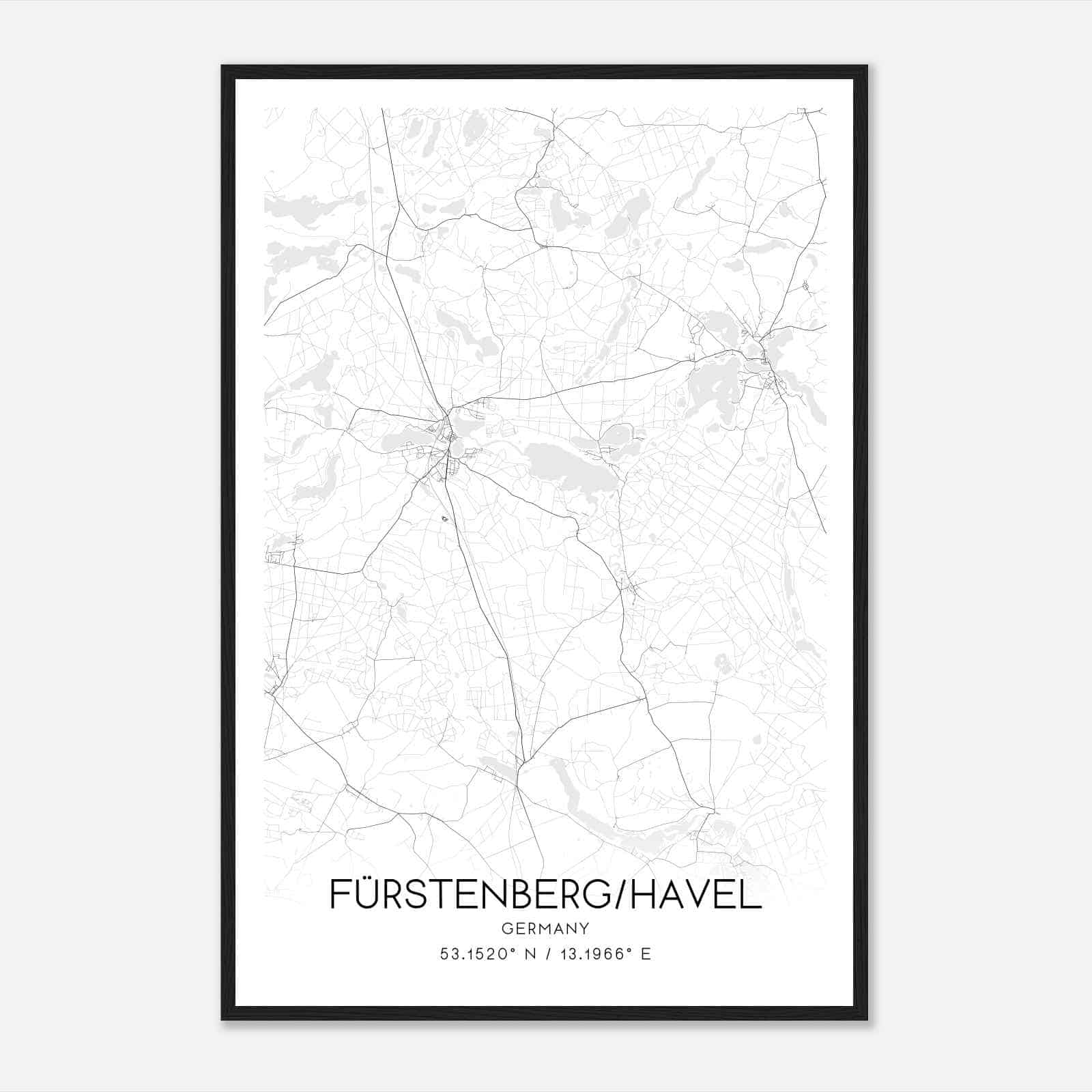 Furstenberg Germany Map Poster, Modern Home Decor Wall Art Print