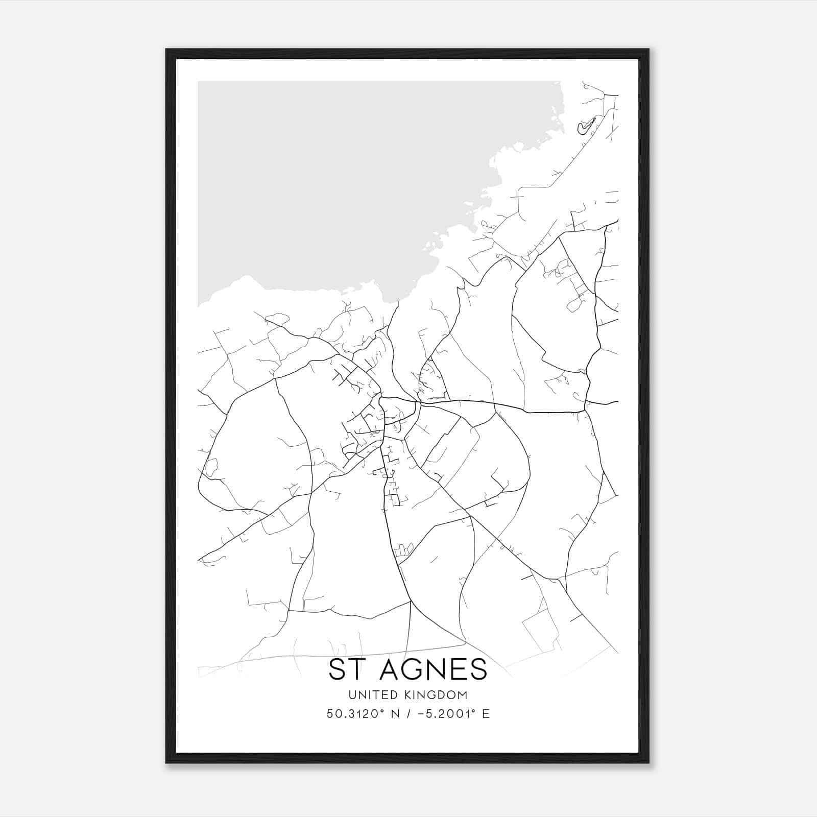Saint Agnes United Kingdom Map Poster, Modern Home Decor Wall Art Print