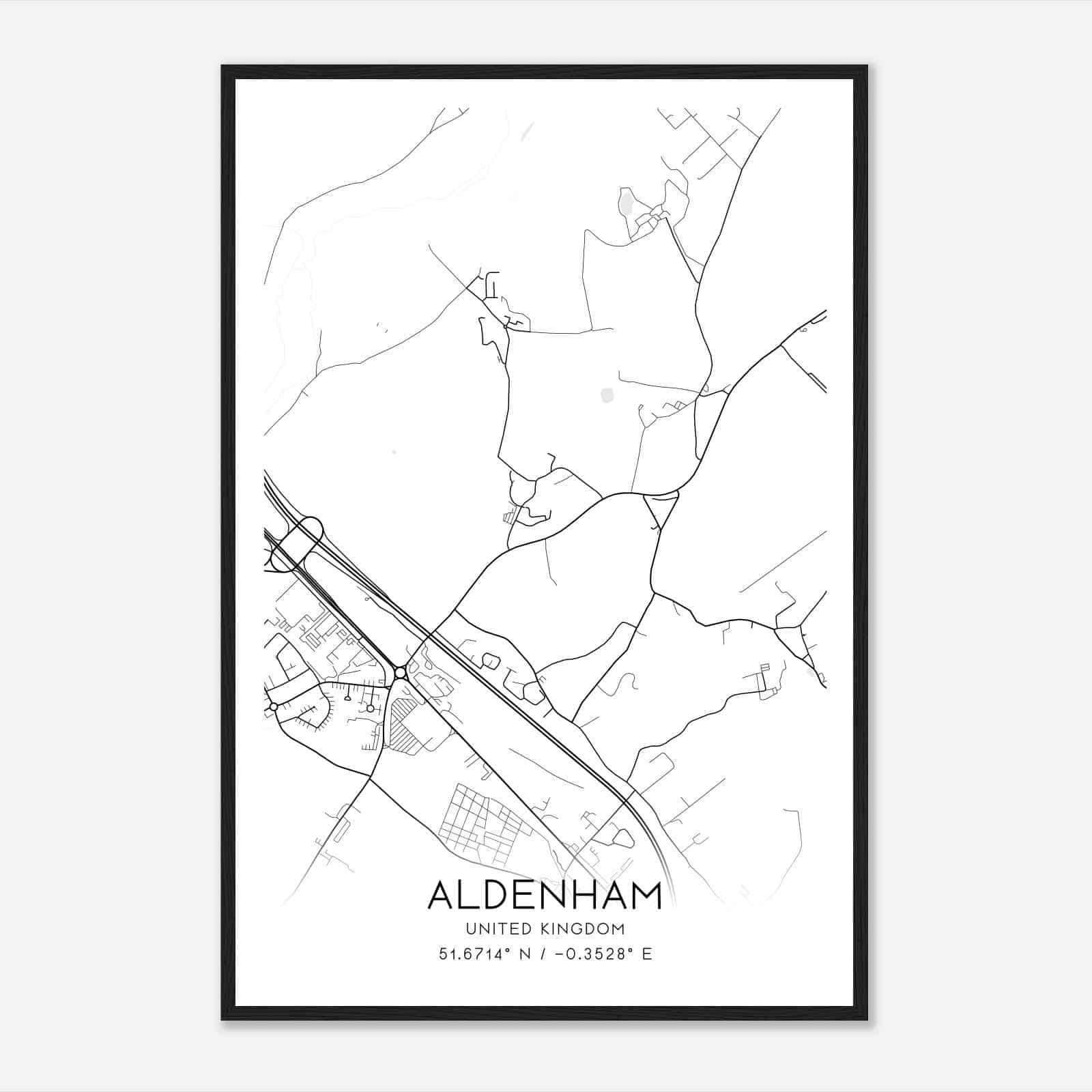 Aldenham United Kingdom Map Poster, Modern Home Decor Wall Art Print