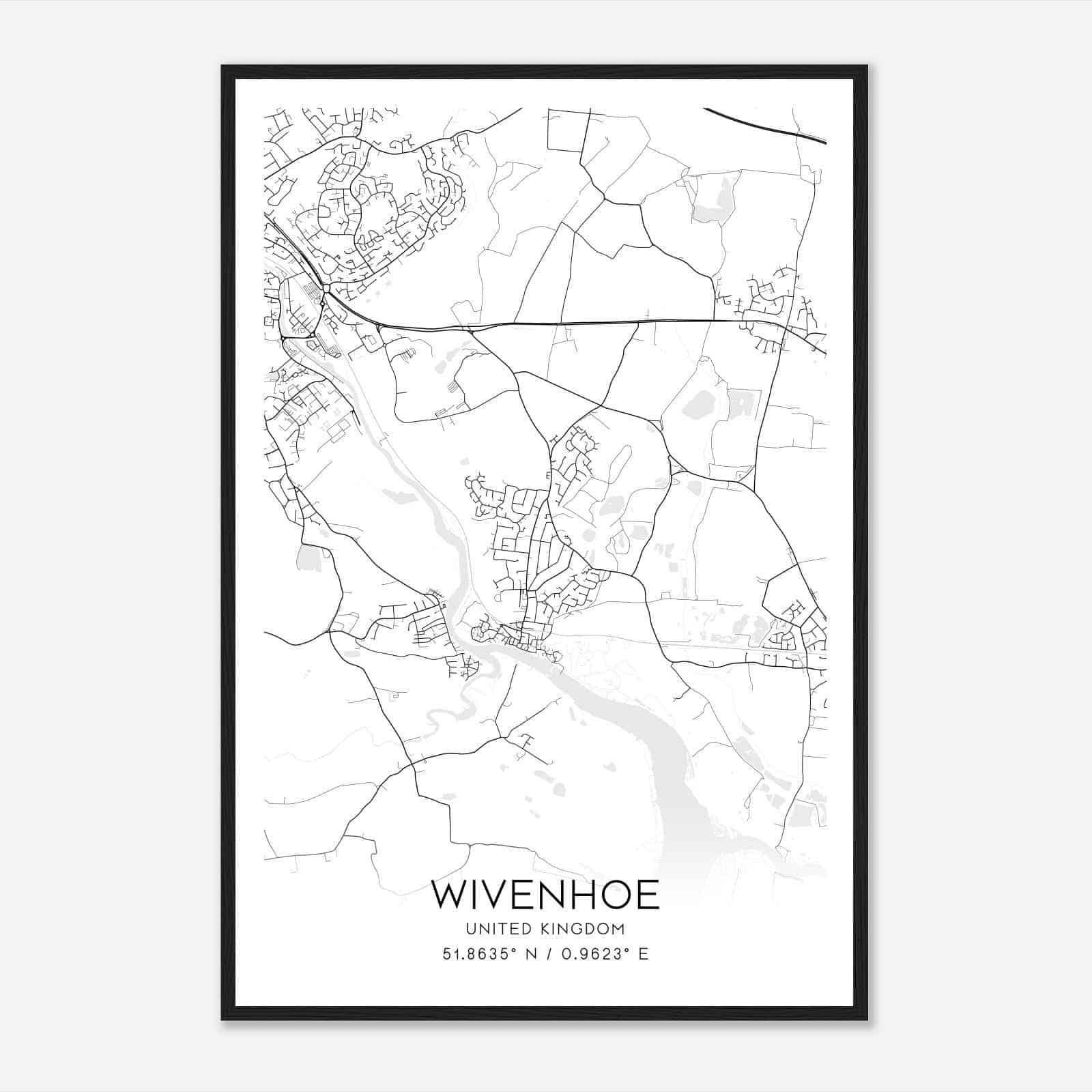 Wivenhoe United Kingdom Map Poster, Modern Home Decor Wall Art Print