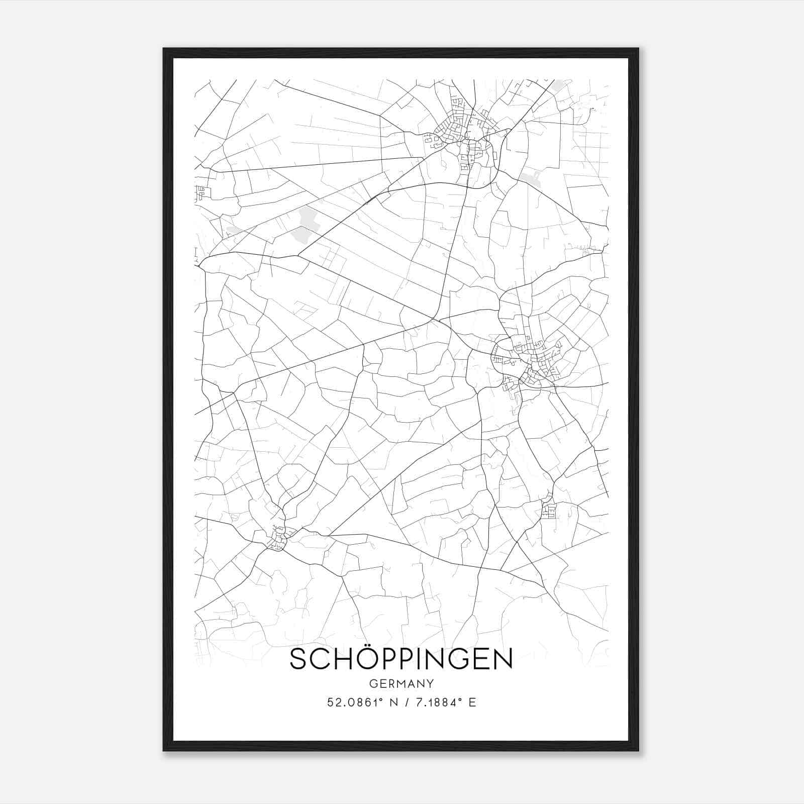 Schoppingen Germany Map Poster, Modern Home Decor Wall Art Print
