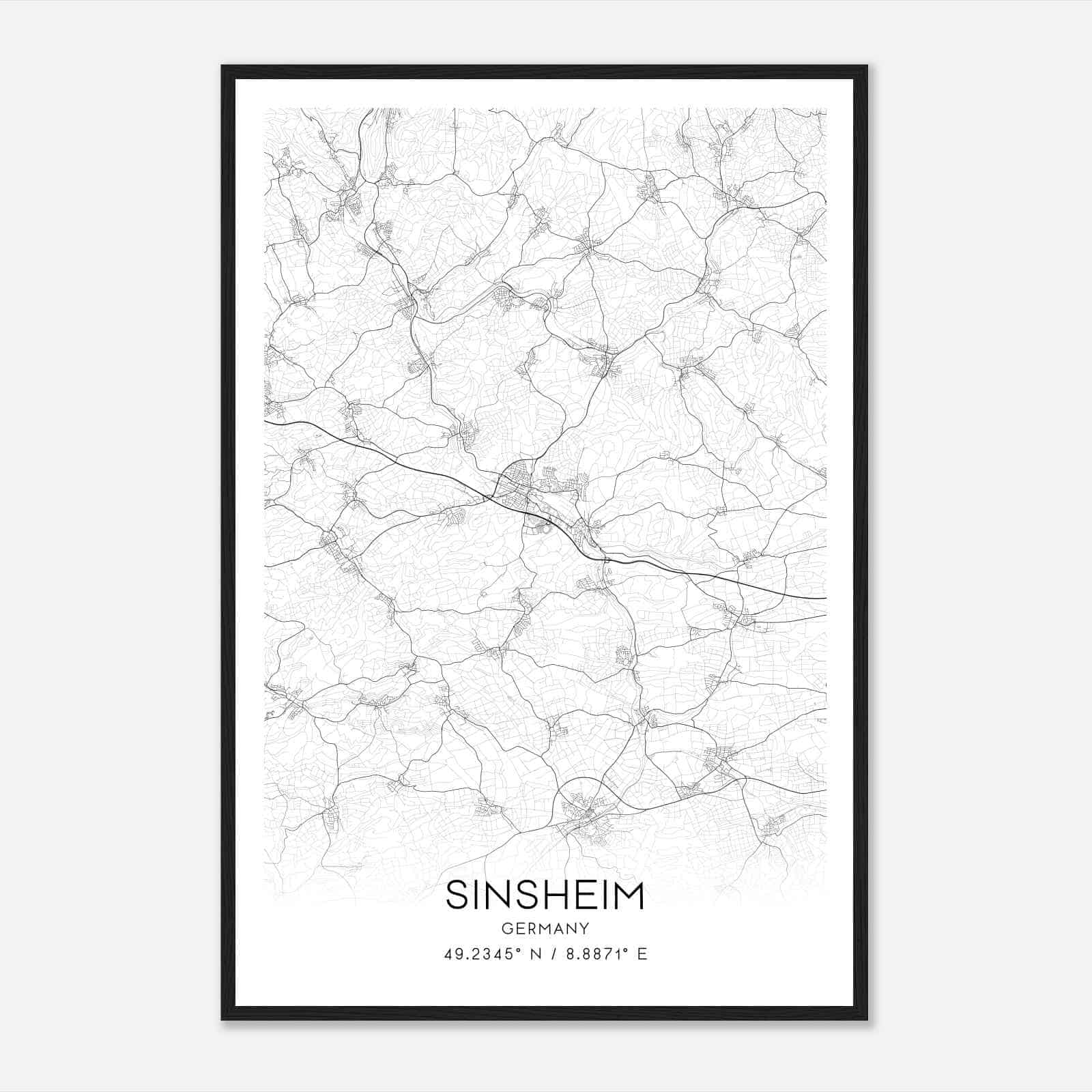 Sinsheim Germany Map Poster, Modern Home Decor Wall Art Print