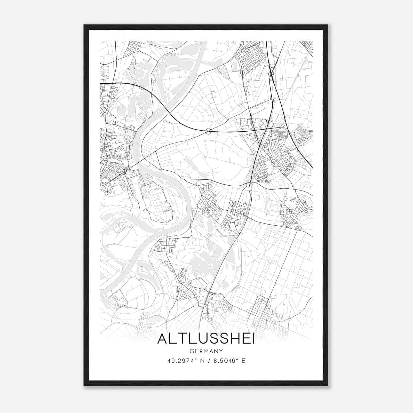 Altlussheim Germany Map Poster, Modern Home Decor Wall Art Print