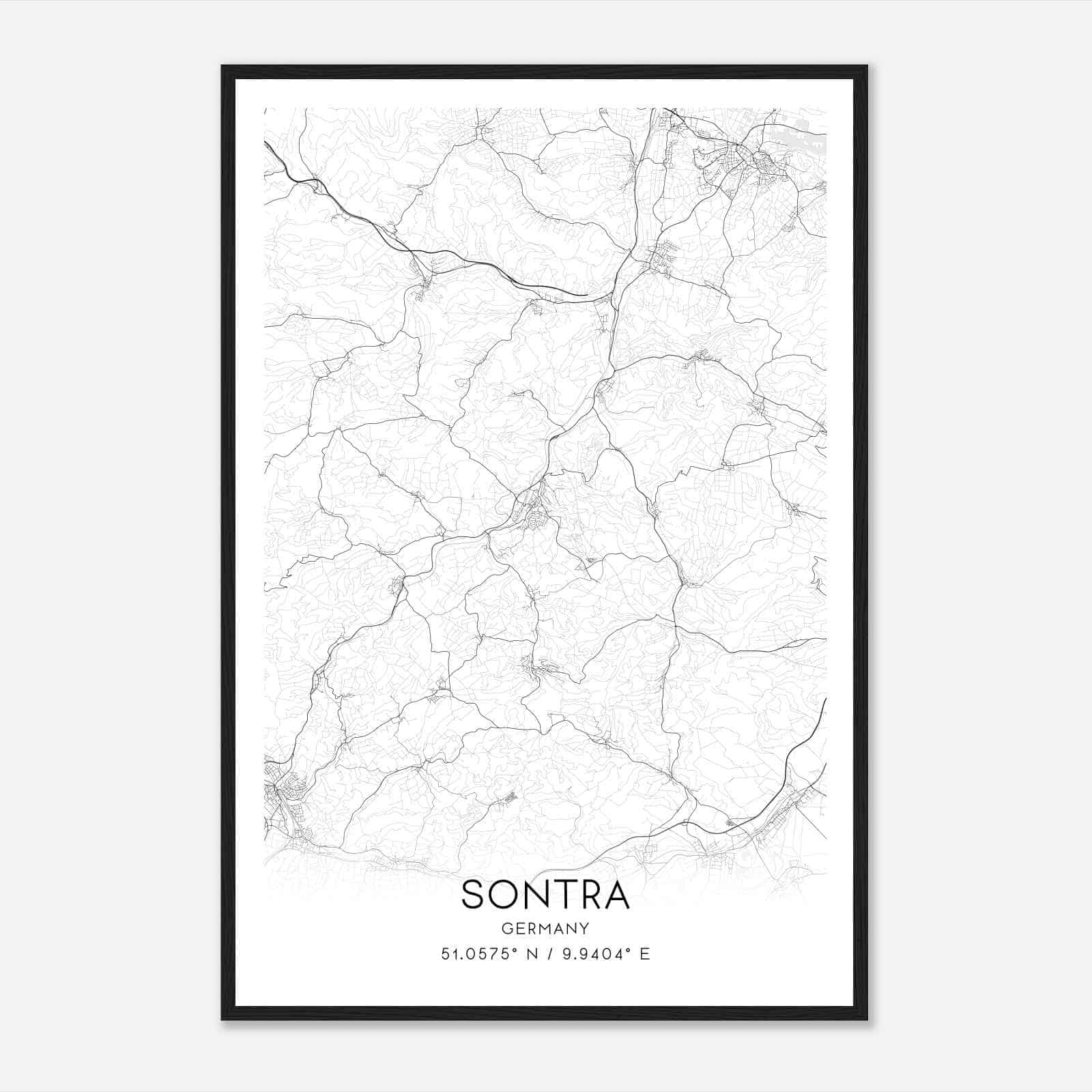 Sontra Germany Map Poster, Modern Home Decor Wall Art Print