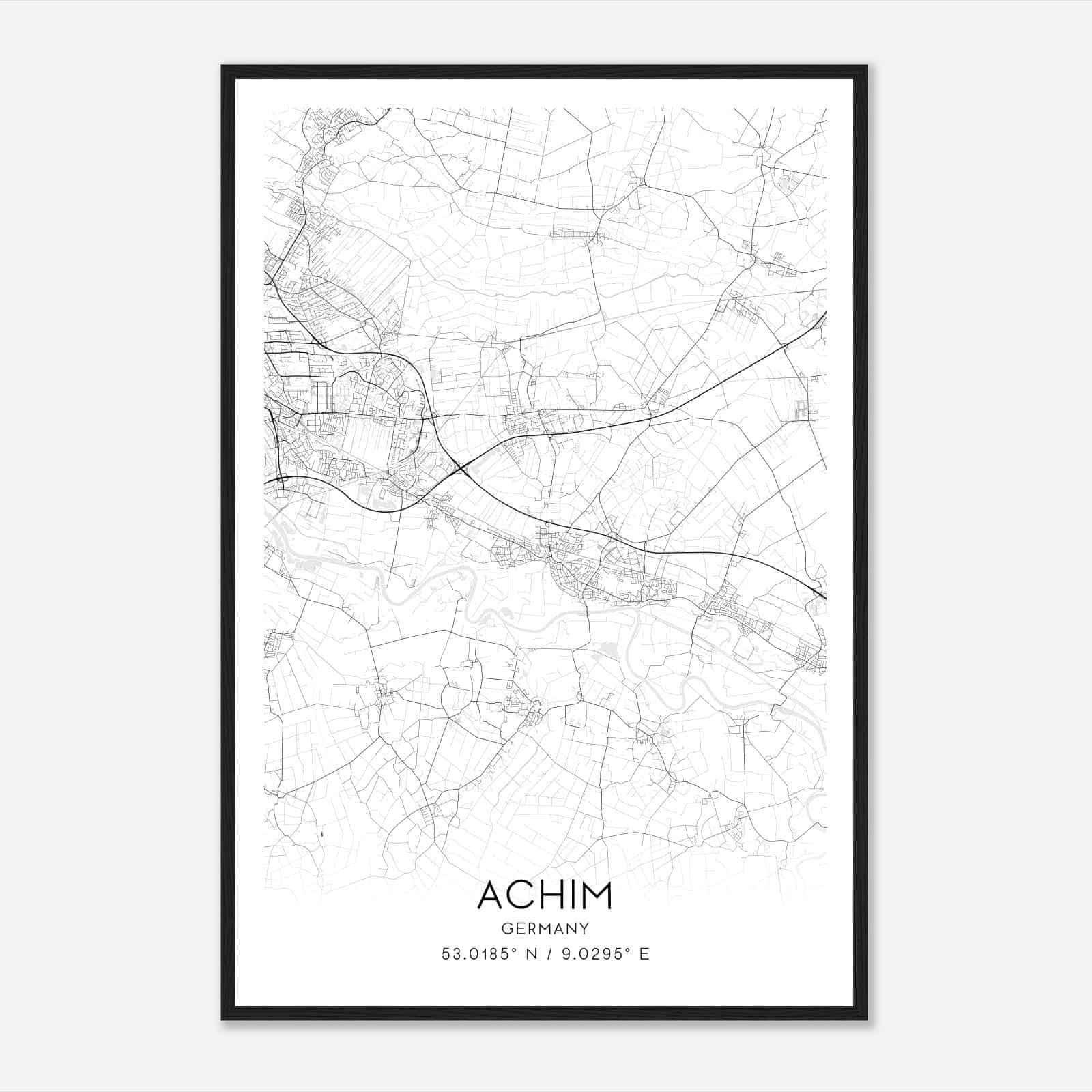 Achim Germany Map Poster, Modern Home Decor Wall Art Print