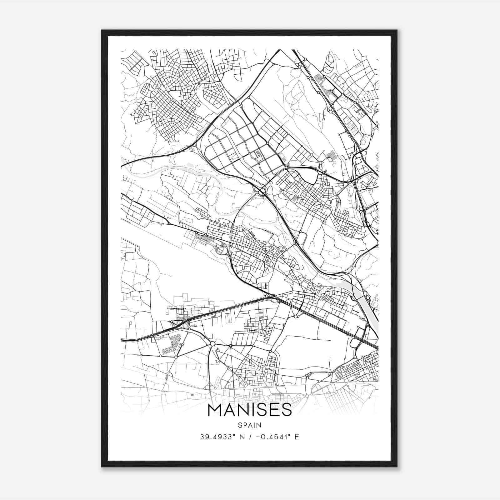 Manises Spain Map Poster, Modern Home Decor Wall Art Print