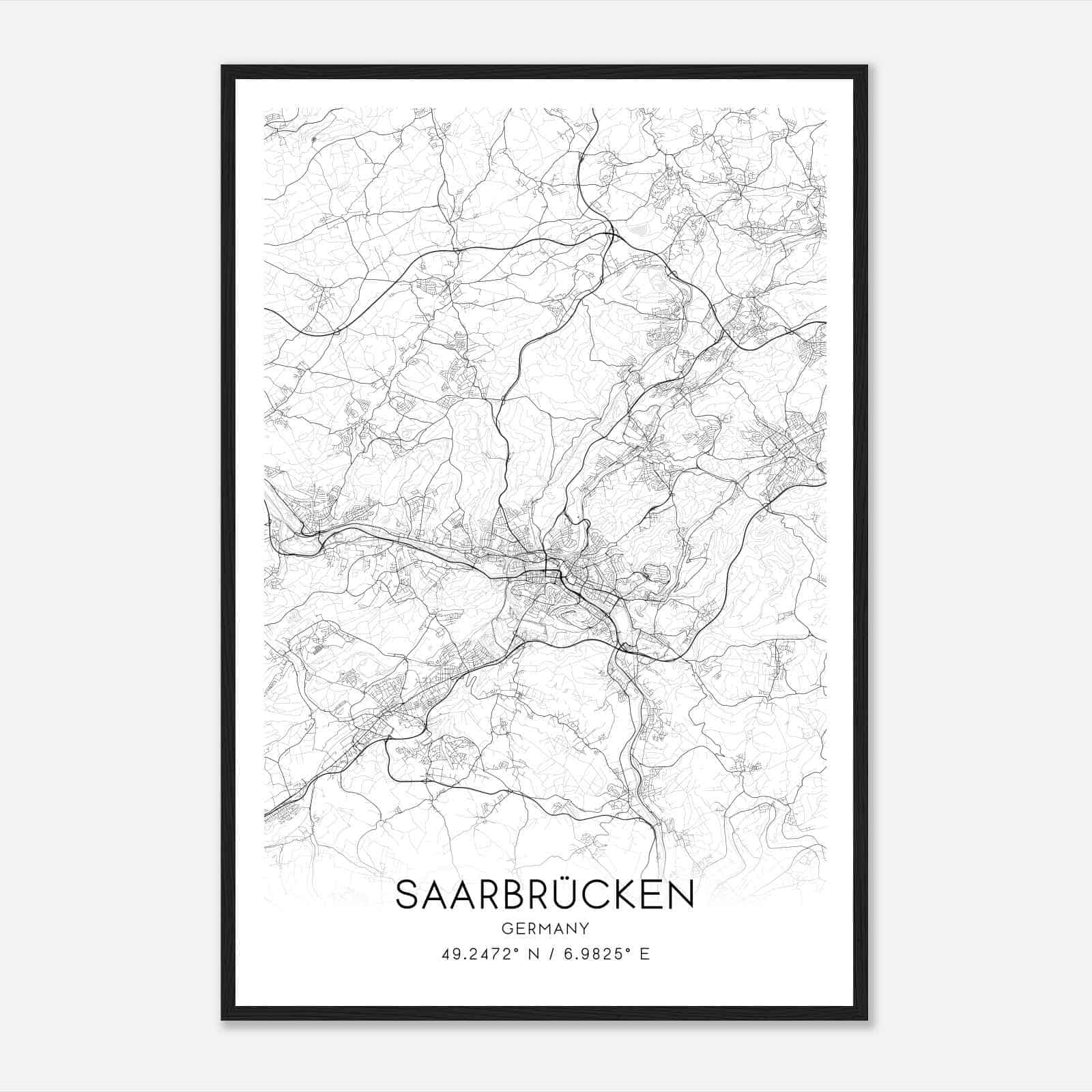 Saarbrucken Germany Map Poster, Modern Home Decor Wall Art Print