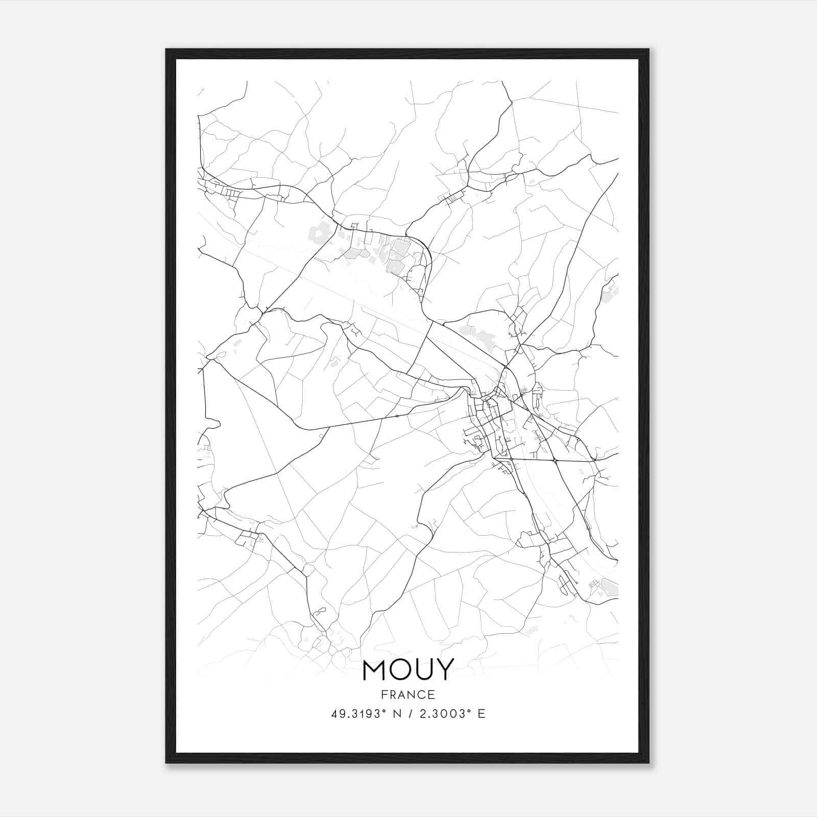 Mouy France Map Poster, Modern Home Decor Wall Art Print