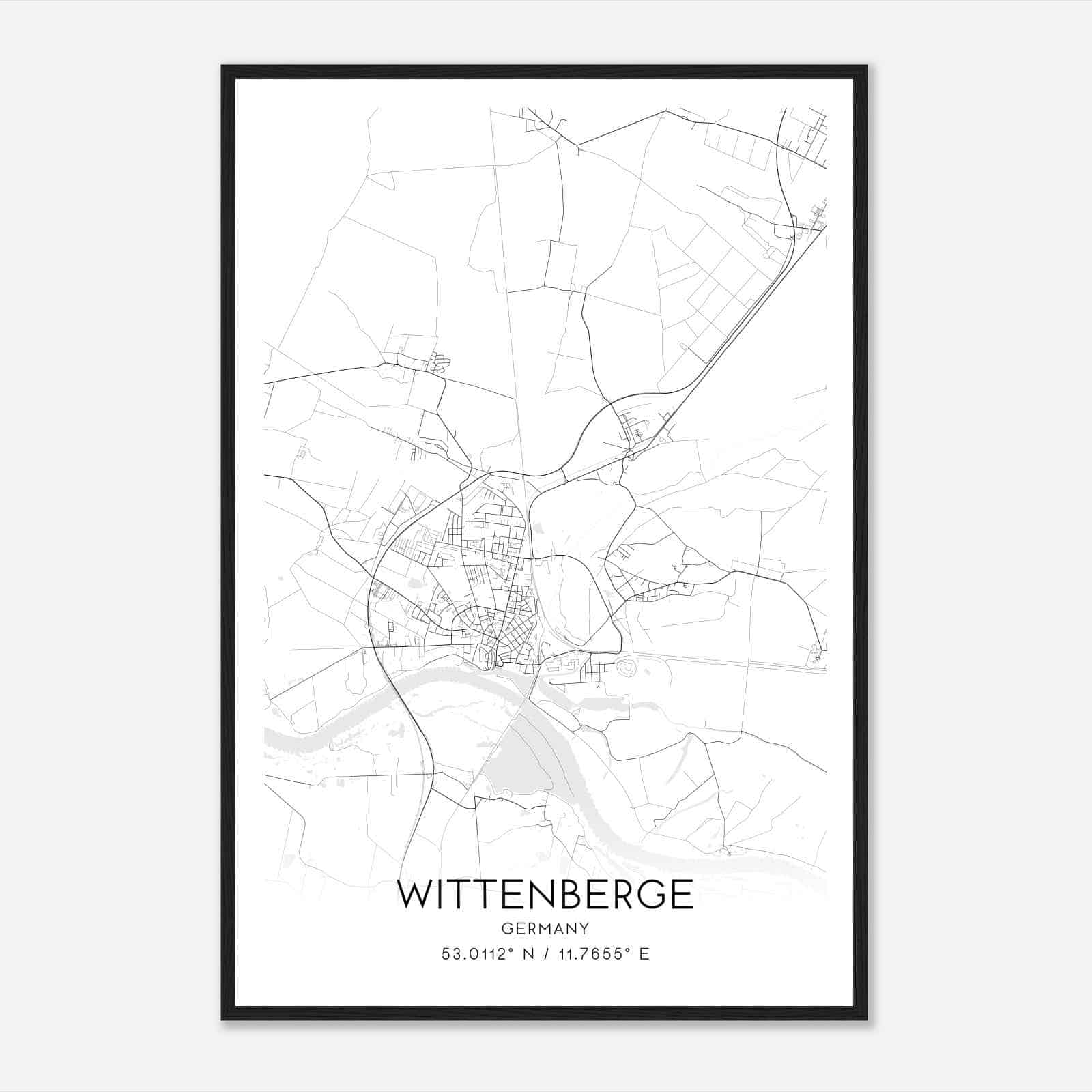 Wittenberge Germany Map Poster, Modern Home Decor Wall Art Print