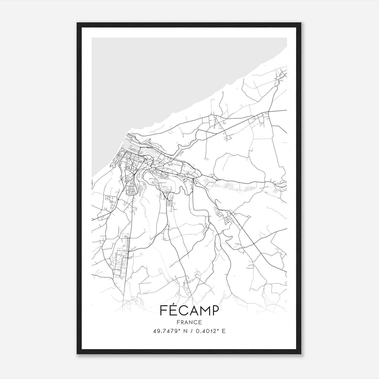 Fecamp France Map Poster, Modern Home Decor Wall Art Print