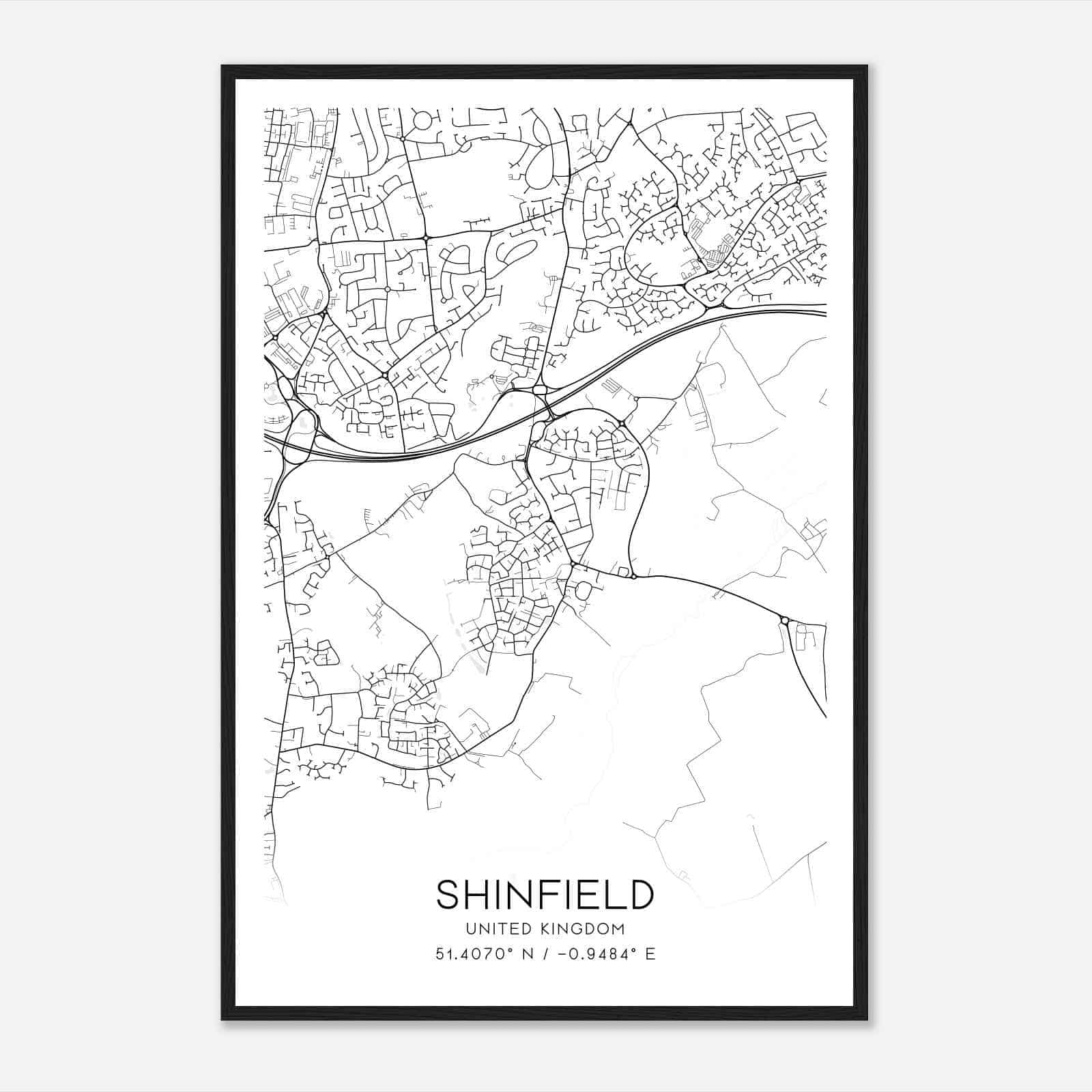 Shinfield United Kingdom Map Poster, Modern Home Decor Wall Art Print