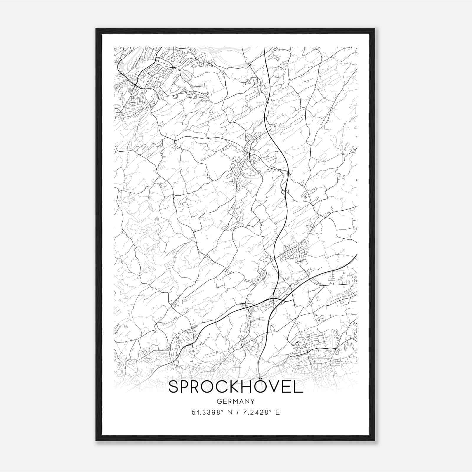 Sprockhovel Germany Map Poster, Modern Home Decor Wall Art Print