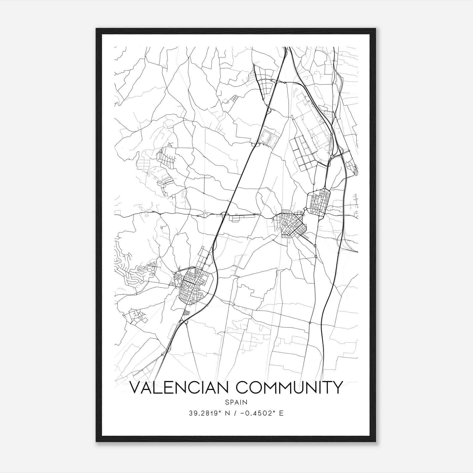 Benifayo Spain Map Poster, Modern Home Decor Wall Art Print