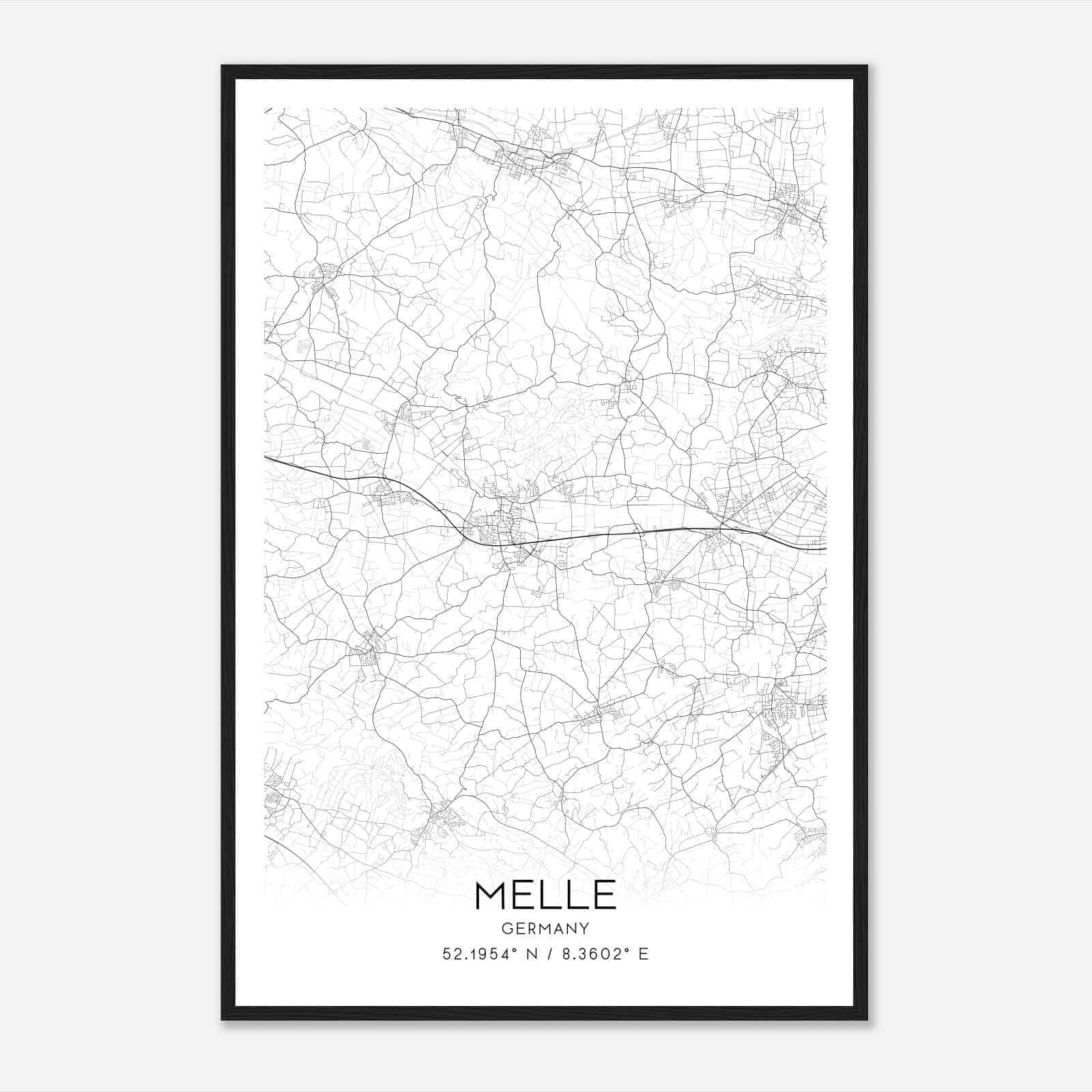 Melle Germany Map Poster, Modern Home Decor Wall Art Print