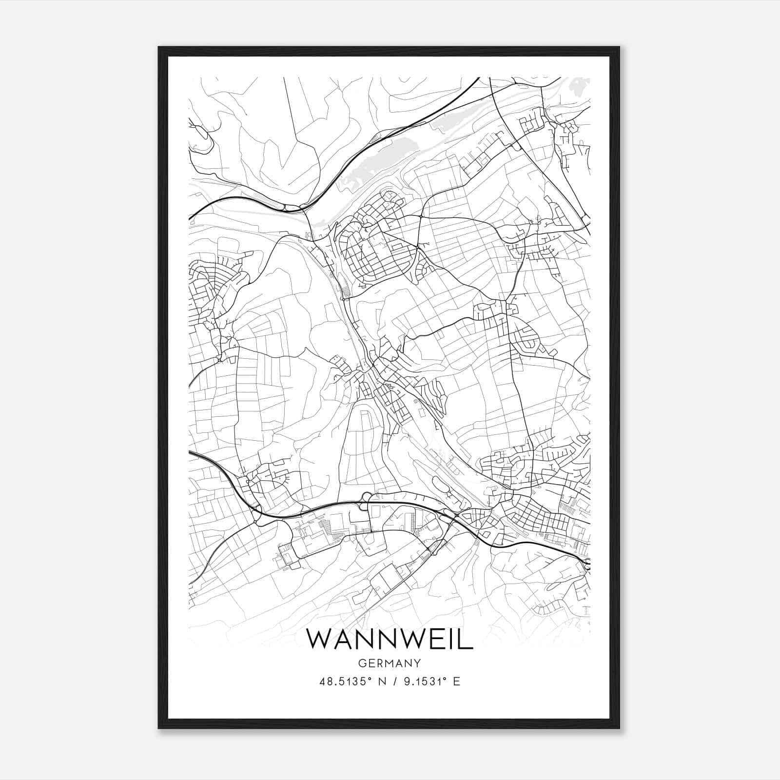 Wannweil Germany Map Poster, Modern Home Decor Wall Art Print