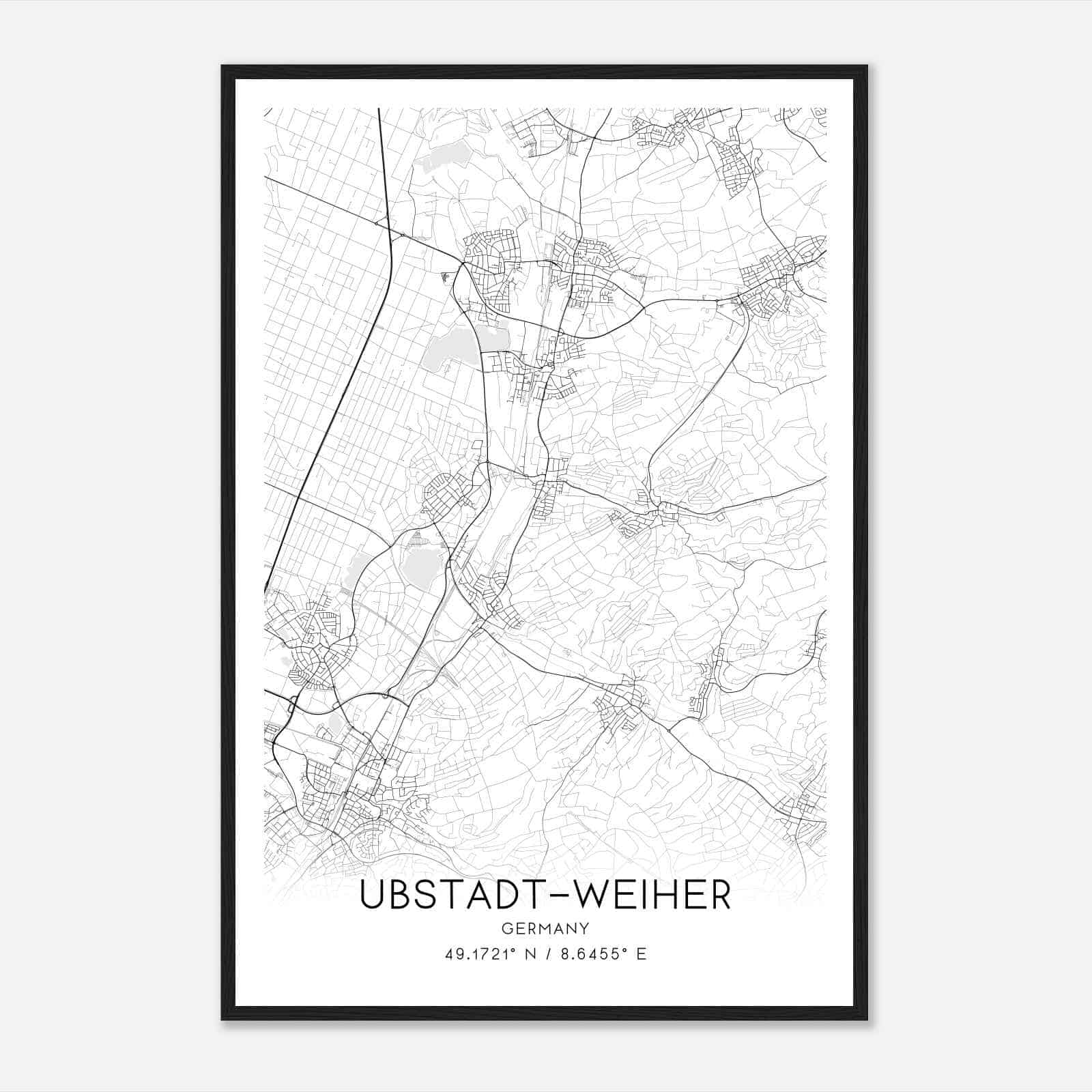 Ubstadt-Weiher Germany Map Poster, Modern Home Decor Wall Art Print