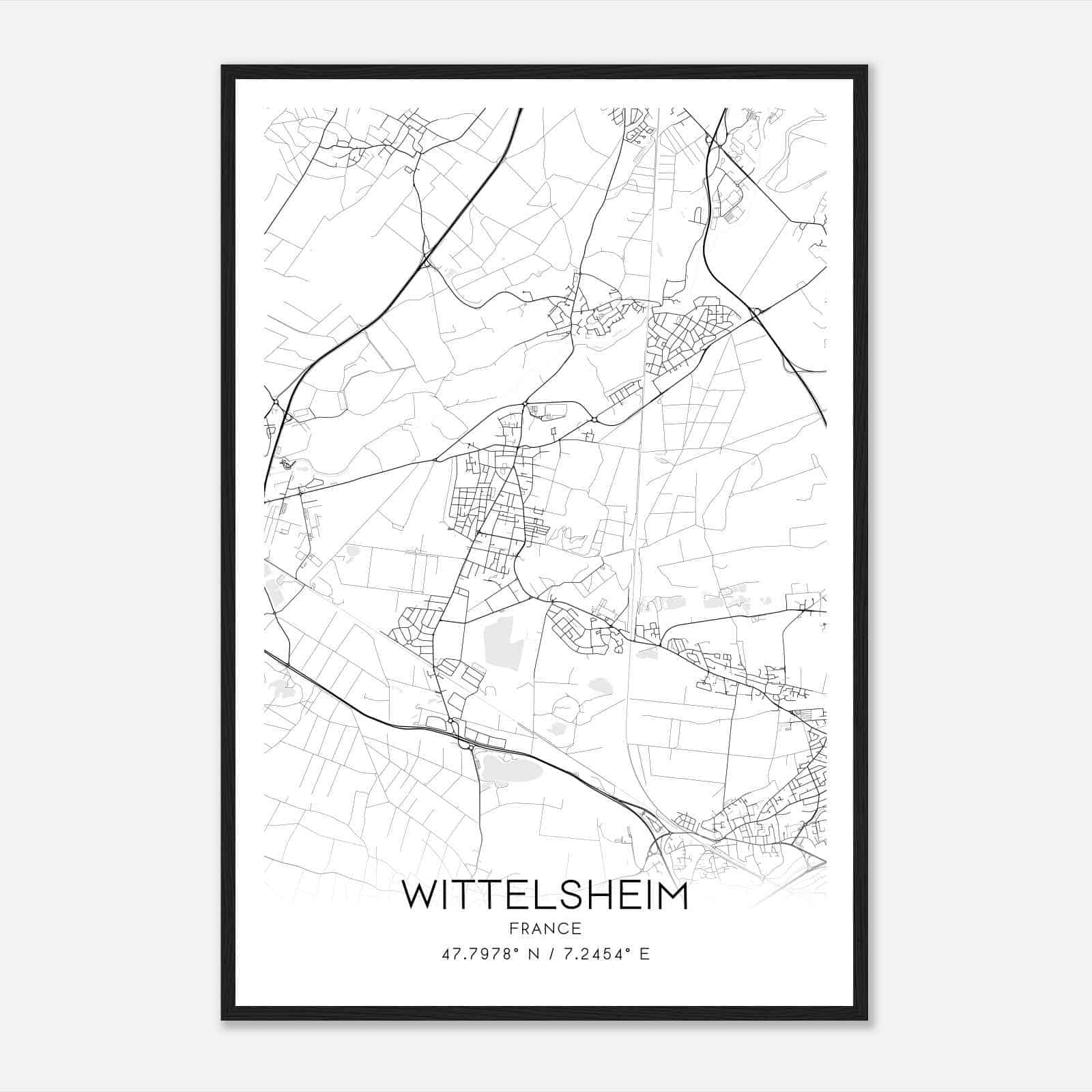 Wittelsheim France Map Poster, Modern Home Decor Wall Art Print