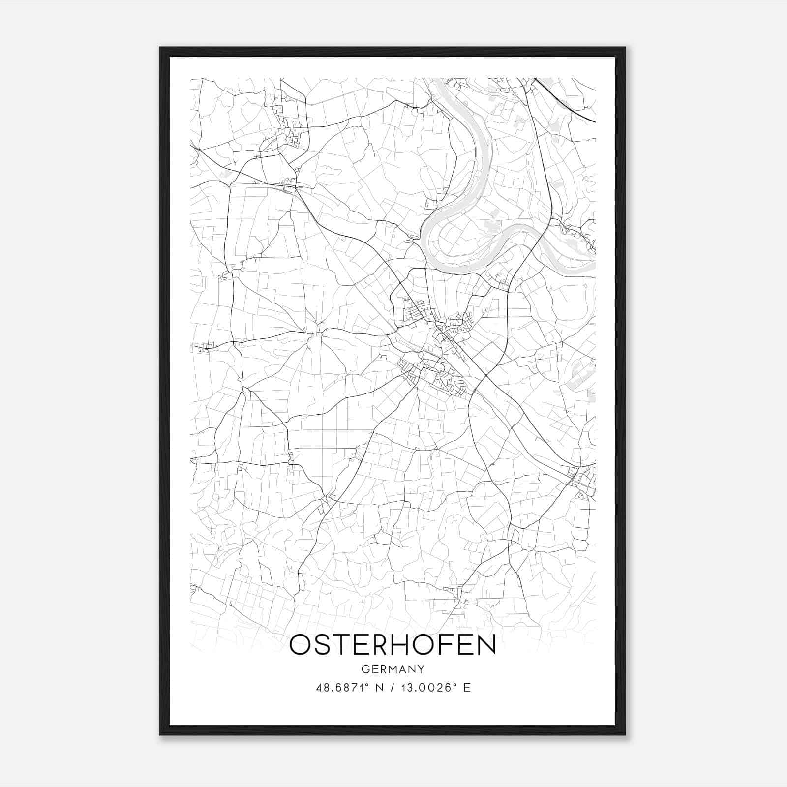 Osterhofen Germany Map Poster, Modern Home Decor Wall Art Print