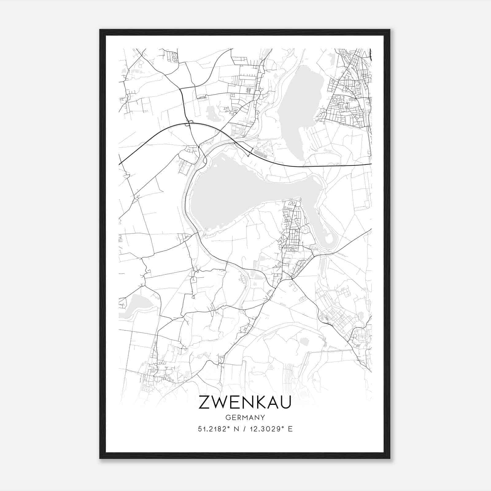 Zwenkau Germany Map Poster, Modern Home Decor Wall Art Print