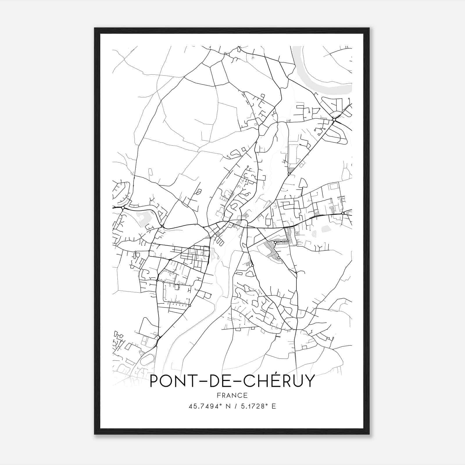Pont-de-Cheruy France Map Poster, Modern Home Decor Wall Art Print