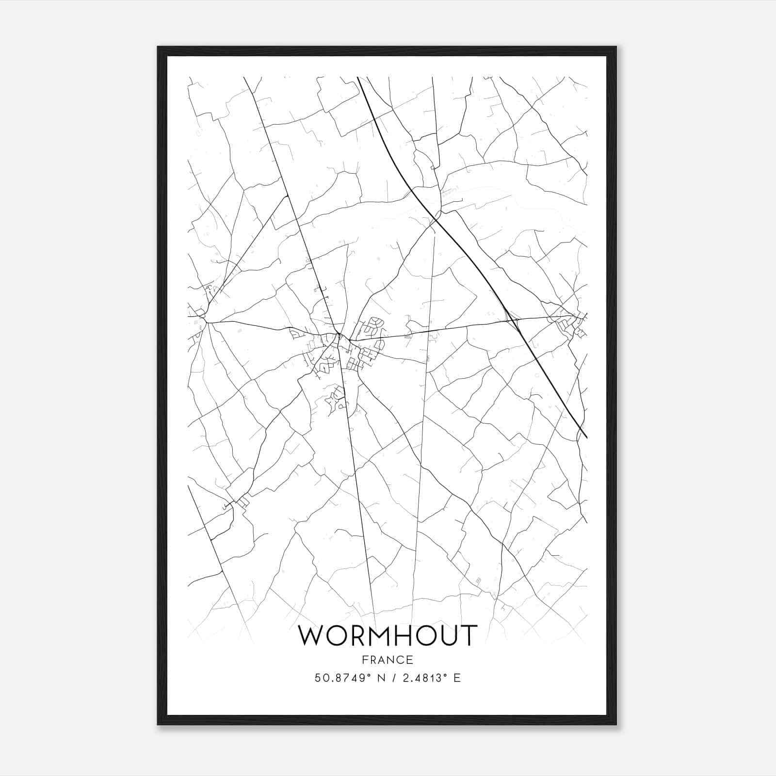 Wormhout France Map Poster, Modern Home Decor Wall Art Print