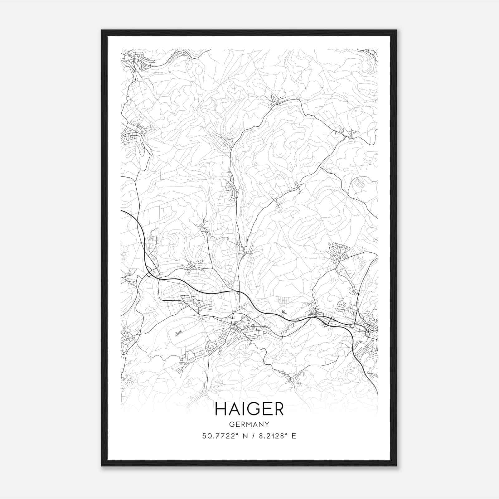 Haiger Germany Map Poster, Modern Home Decor Wall Art Print