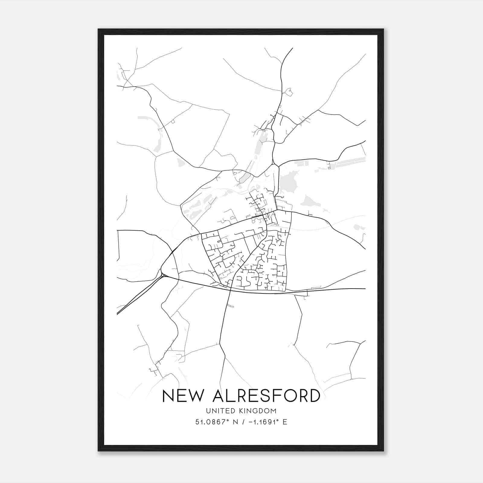 New Alresford United Kingdom Map Poster, Modern Home Decor Wall Art Print