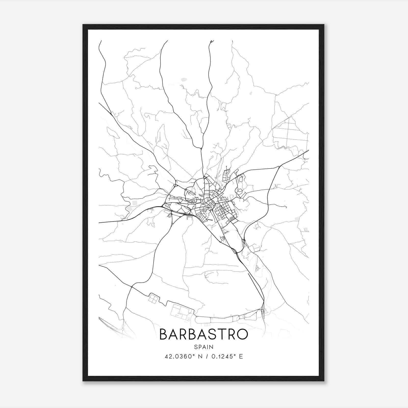 Barbastro Spain Map Poster, Modern Home Decor Wall Art Print