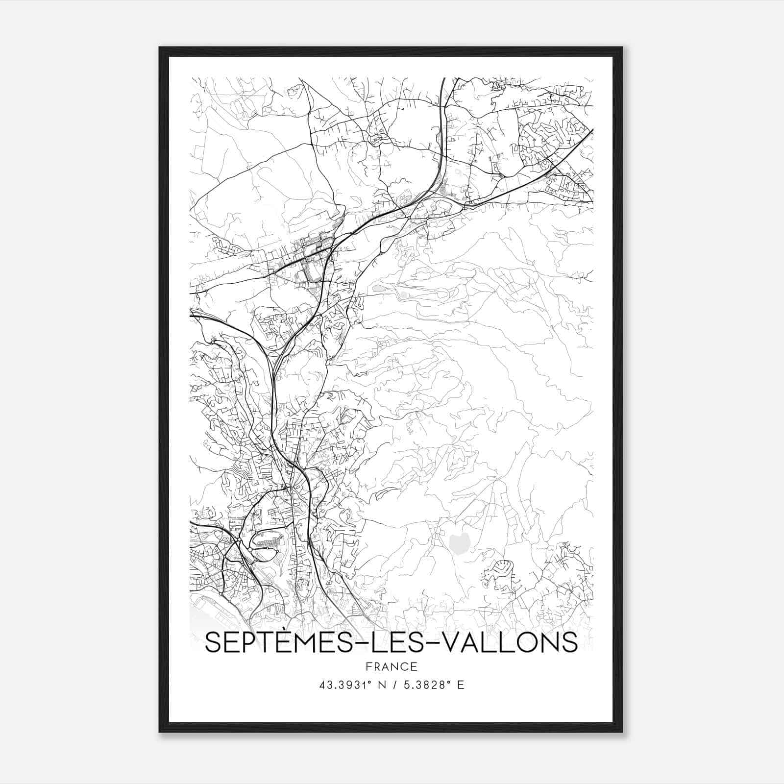 Septemes-les-Vallons France Map Poster, Modern Home Decor Wall Art Print