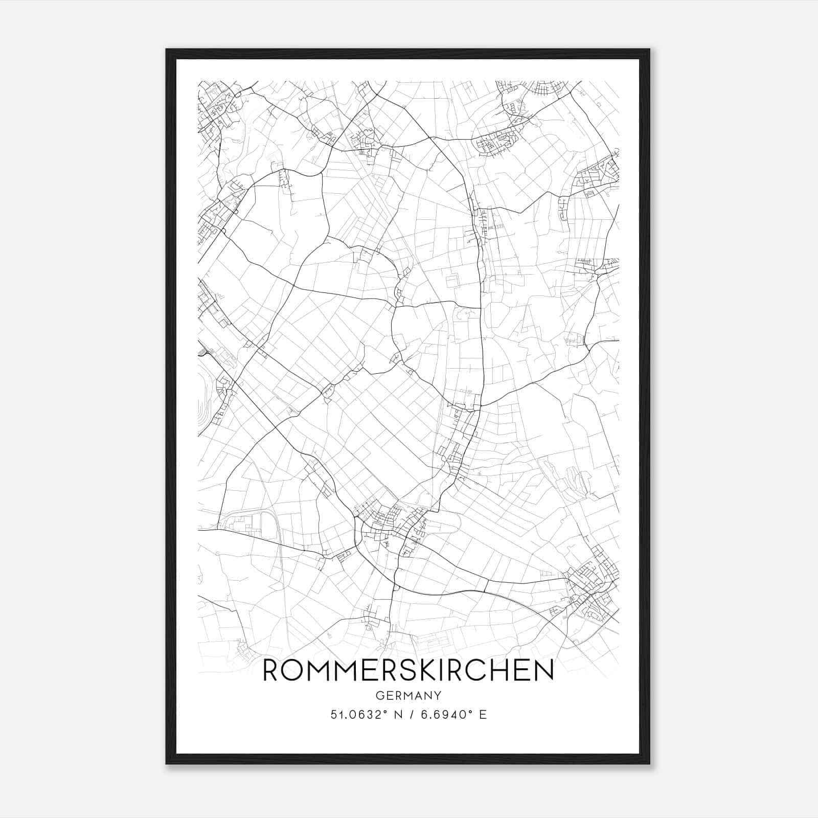 Rommerskirchen Germany Map Poster, Modern Home Decor Wall Art Print