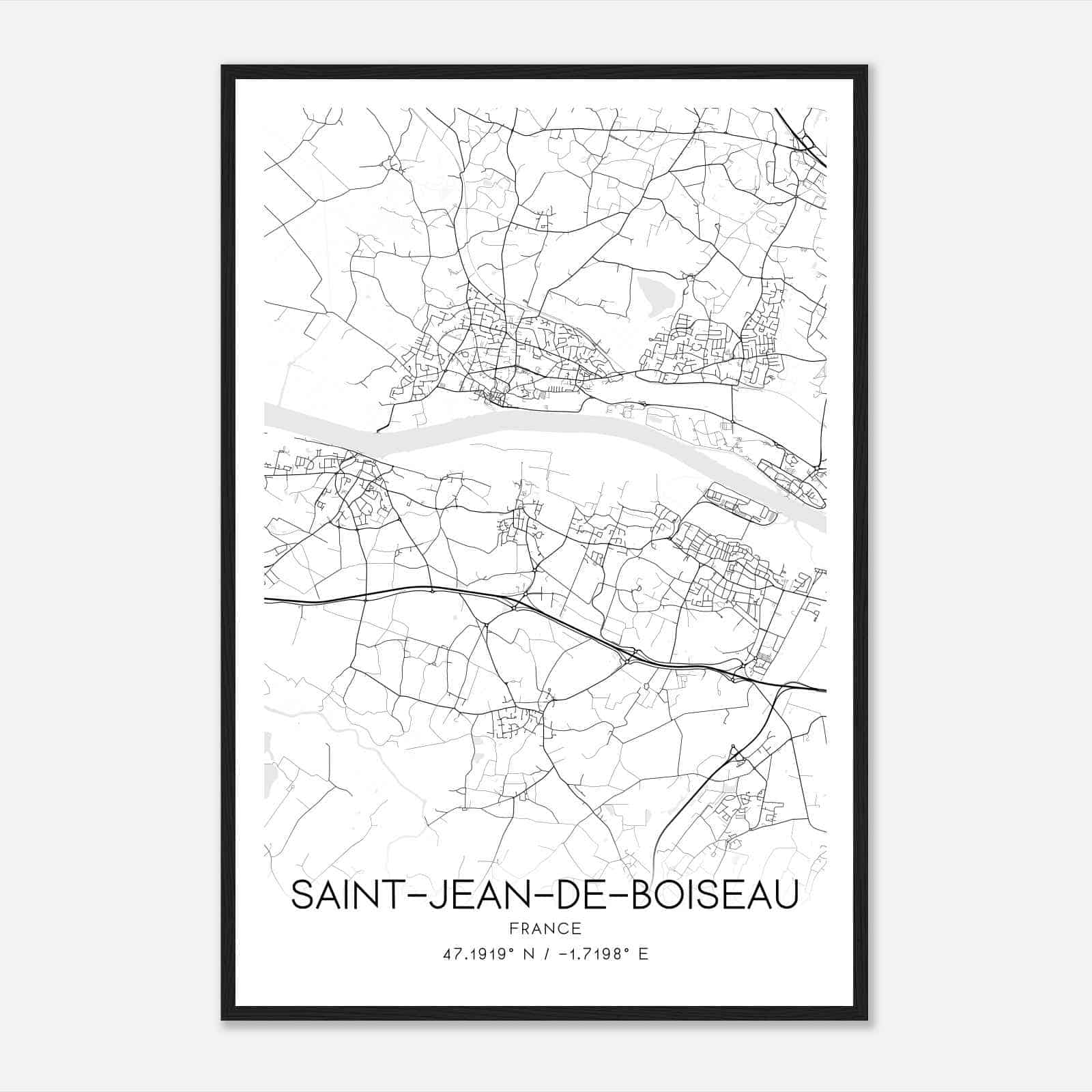 Saint-Jean-de-Boiseau France Map Poster, Modern Home Decor Wall Art Print