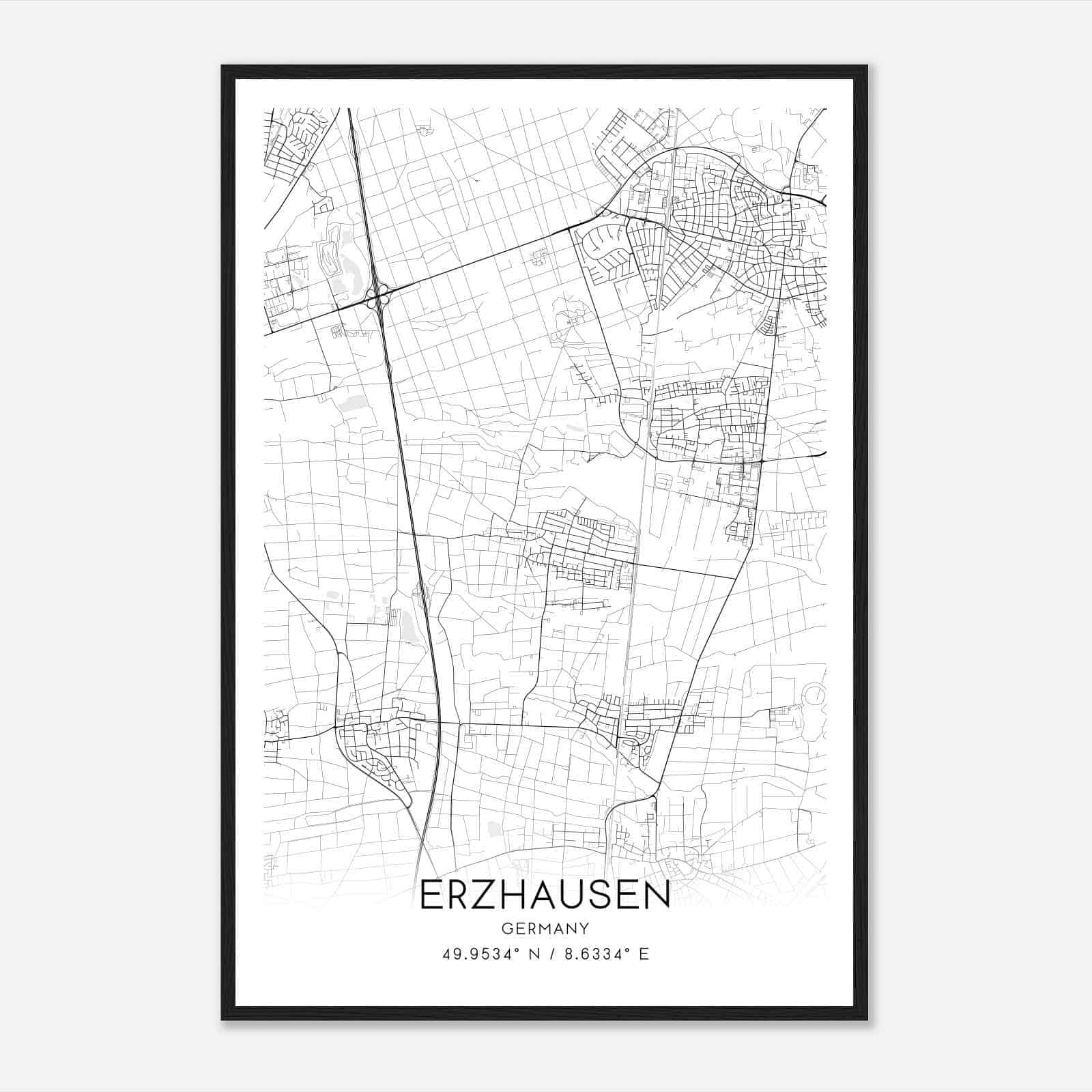Erzhausen Germany Map Poster, Modern Home Decor Wall Art Print
