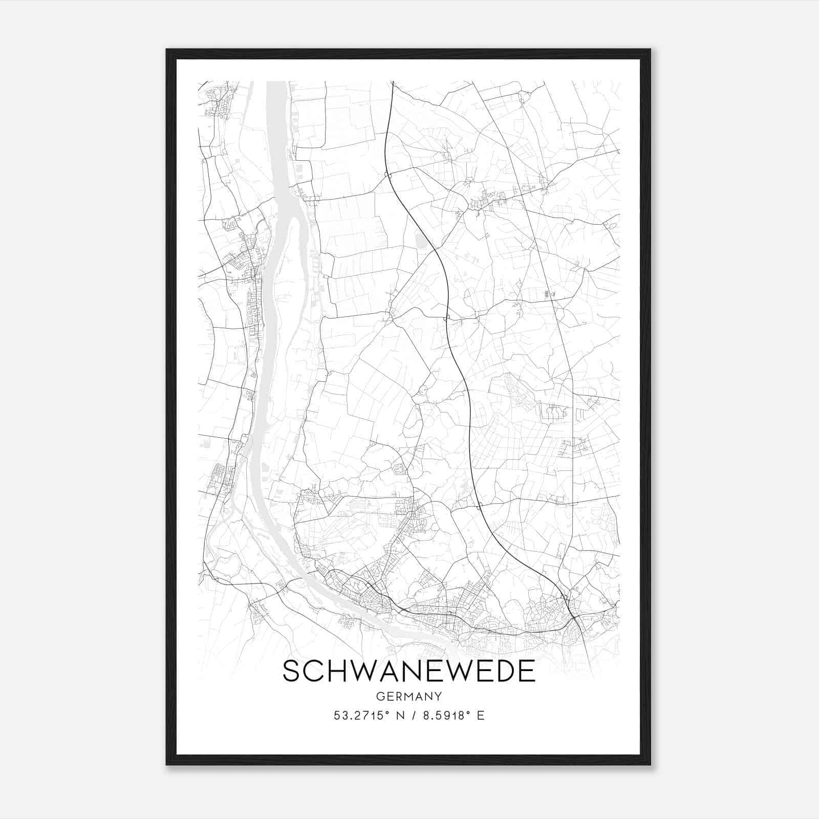 Schwanewede Germany Map Poster, Modern Home Decor Wall Art Print