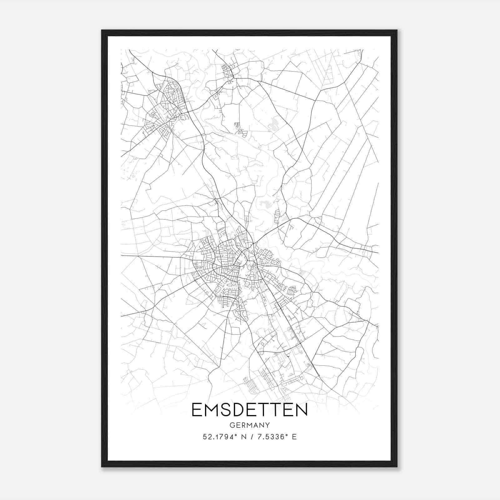 Emsdetten Germany Map Poster, Modern Home Decor Wall Art Print