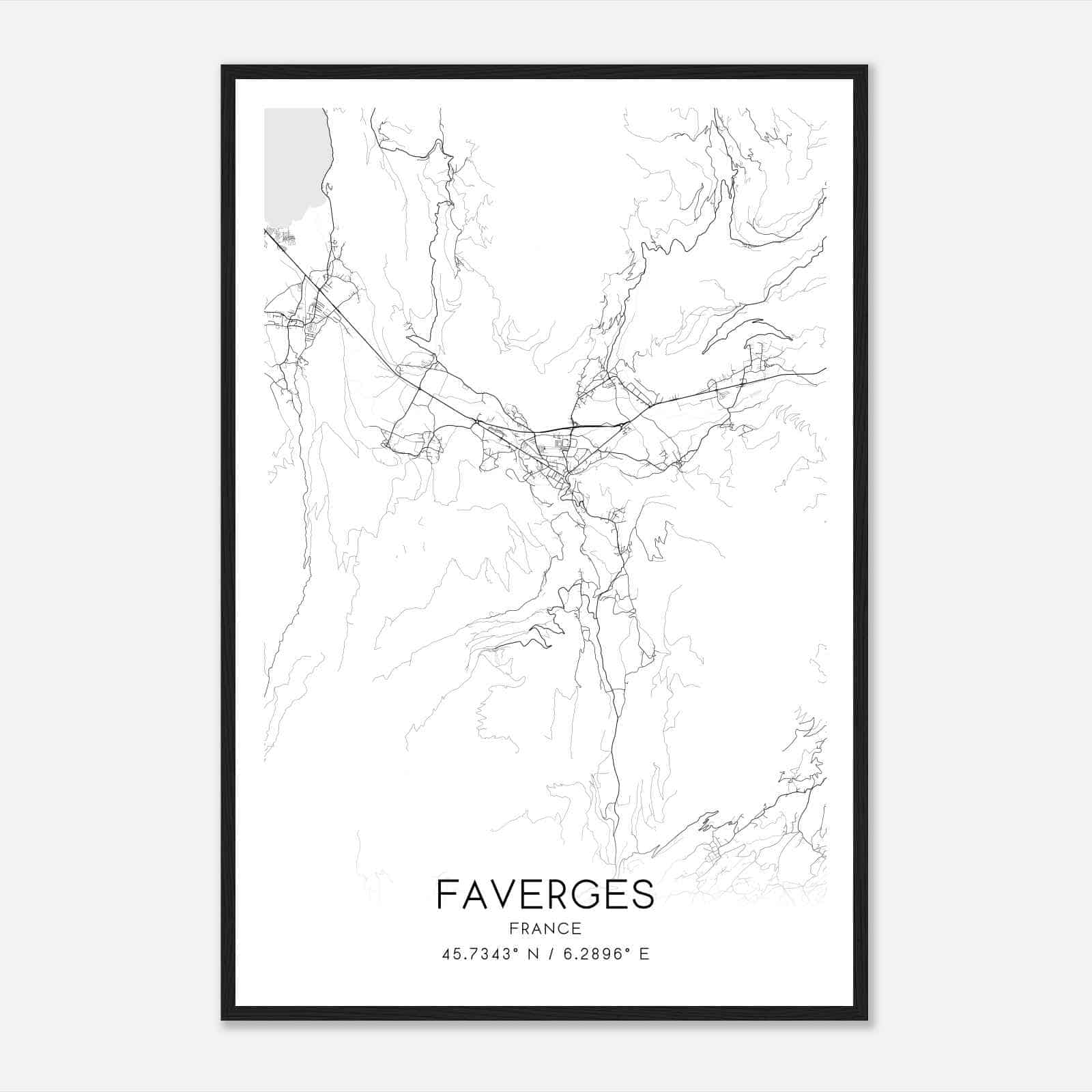 Faverges France Map Poster, Modern Home Decor Wall Art Print