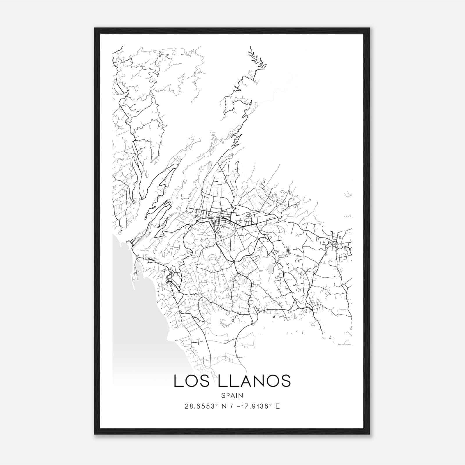 Los Llanos de Aridane Spain Map Poster, Modern Home Decor Wall Art Print