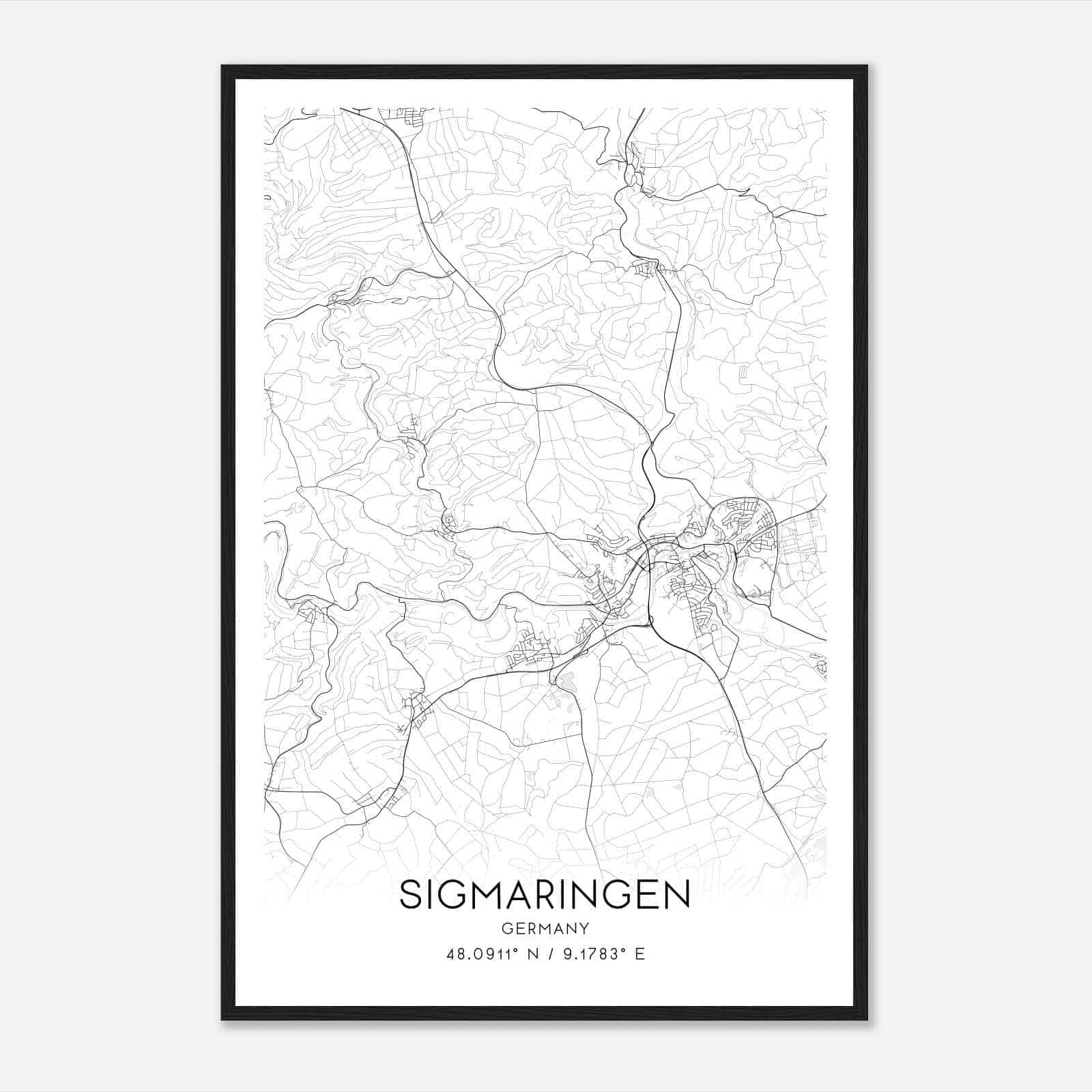 Sigmaringen Germany Map Poster, Modern Home Decor Wall Art Print