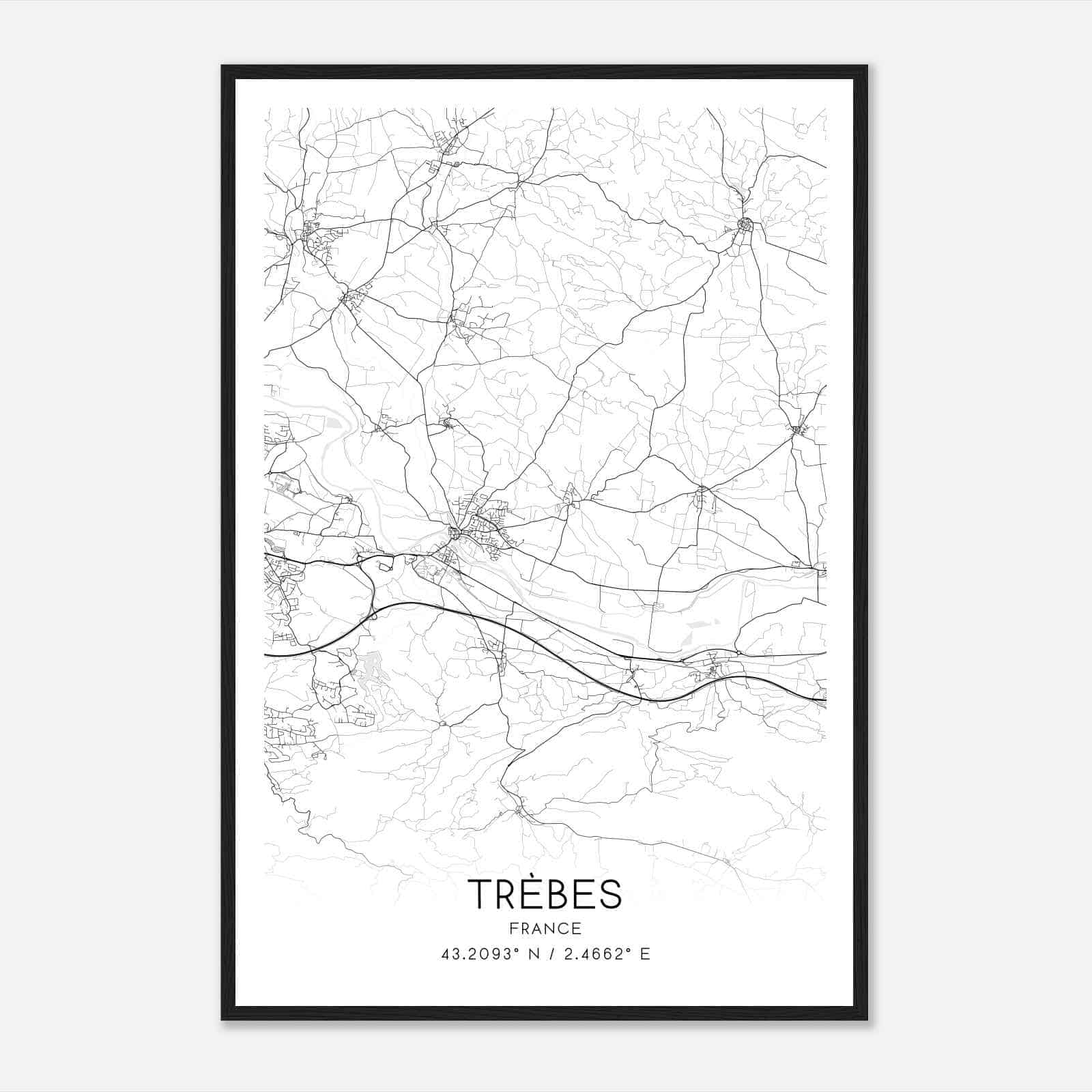 Trebes France Map Poster, Modern Home Decor Wall Art Print