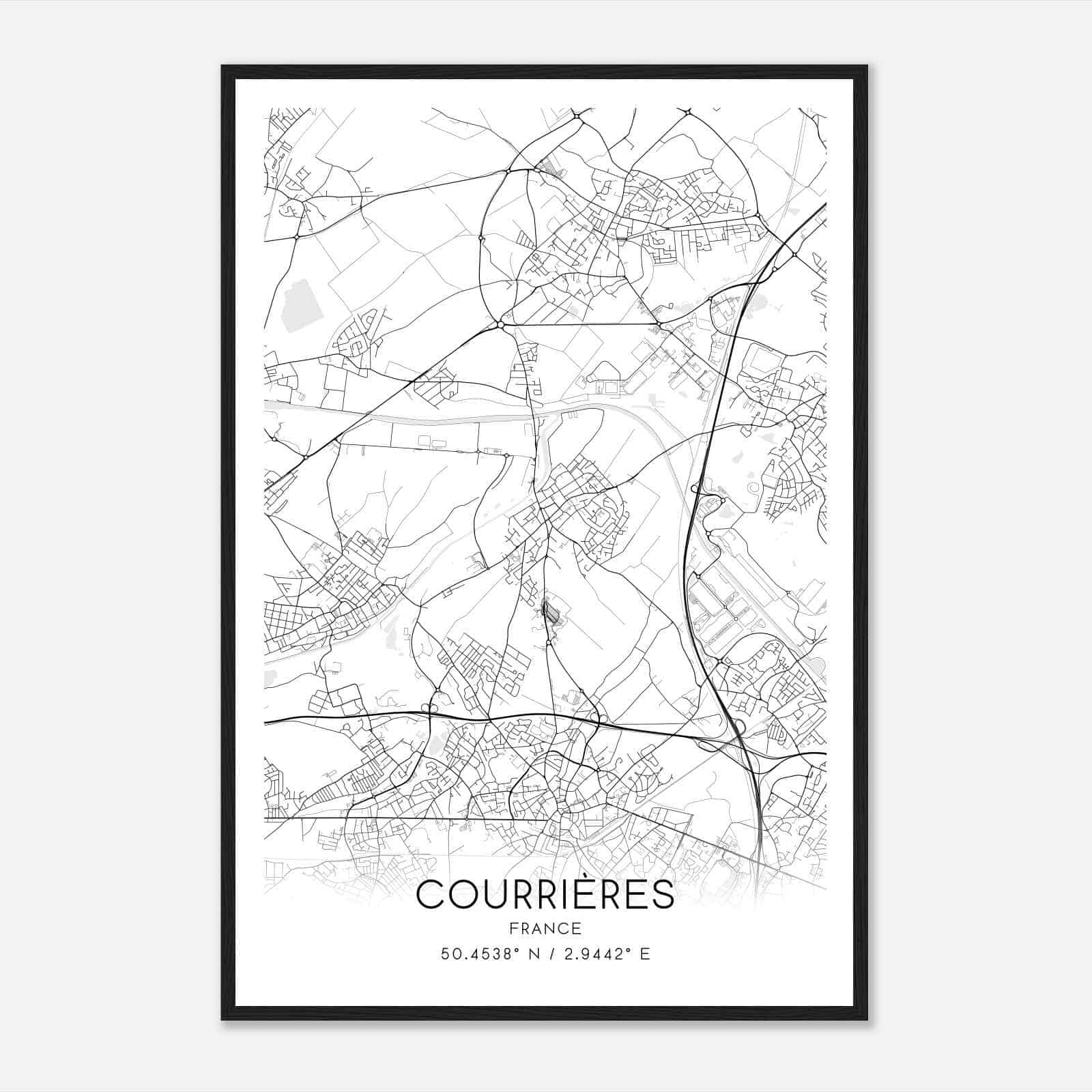 Courrieres France Map Poster, Modern Home Decor Wall Art Print