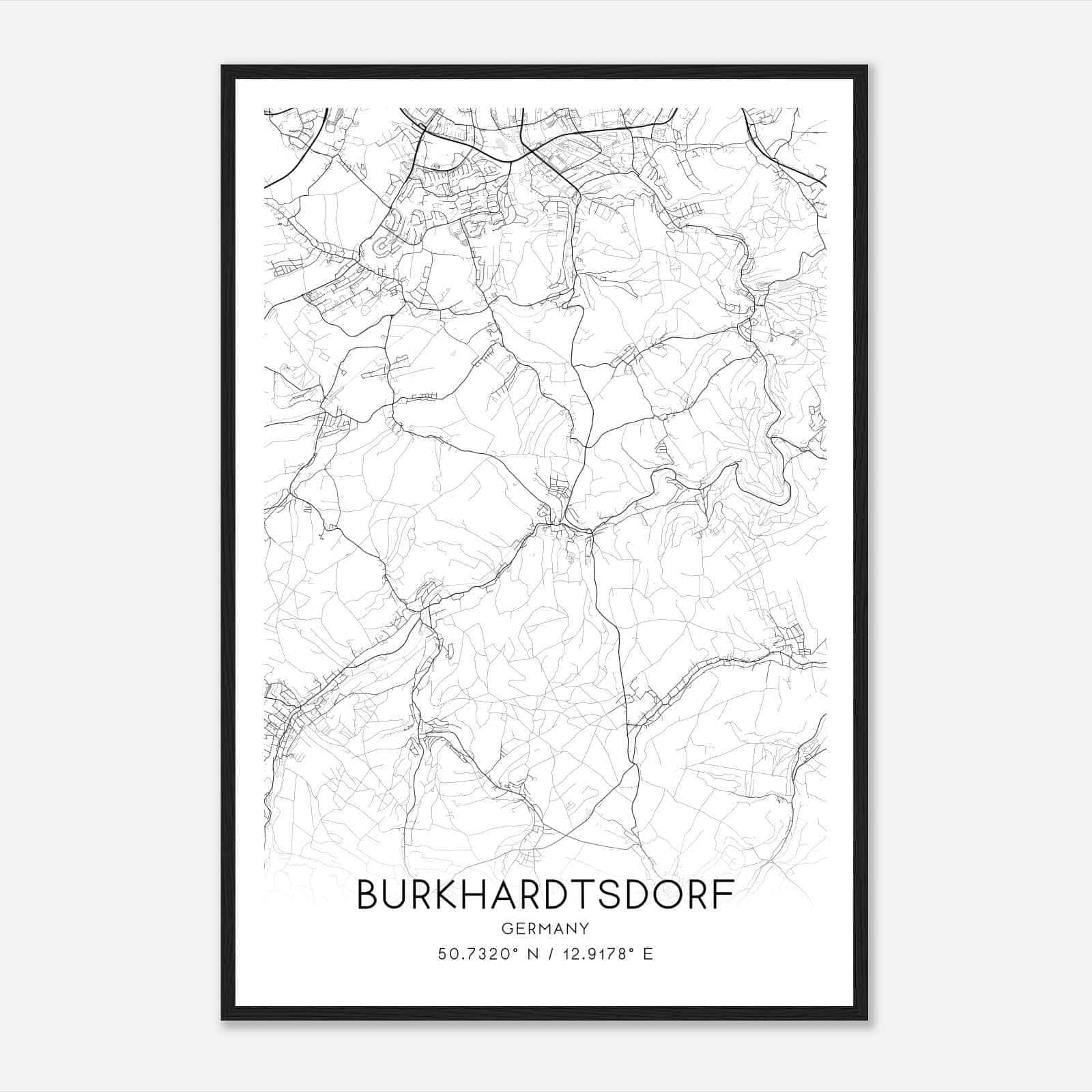 Burkhardtsdorf Germany Map Poster, Modern Home Decor Wall Art Print