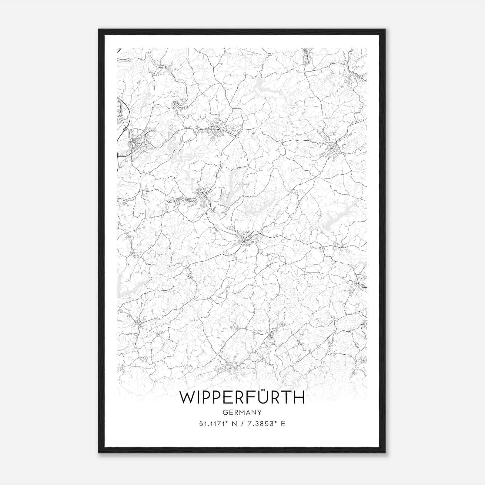 Wipperfurth Germany Map Poster, Modern Home Decor Wall Art Print