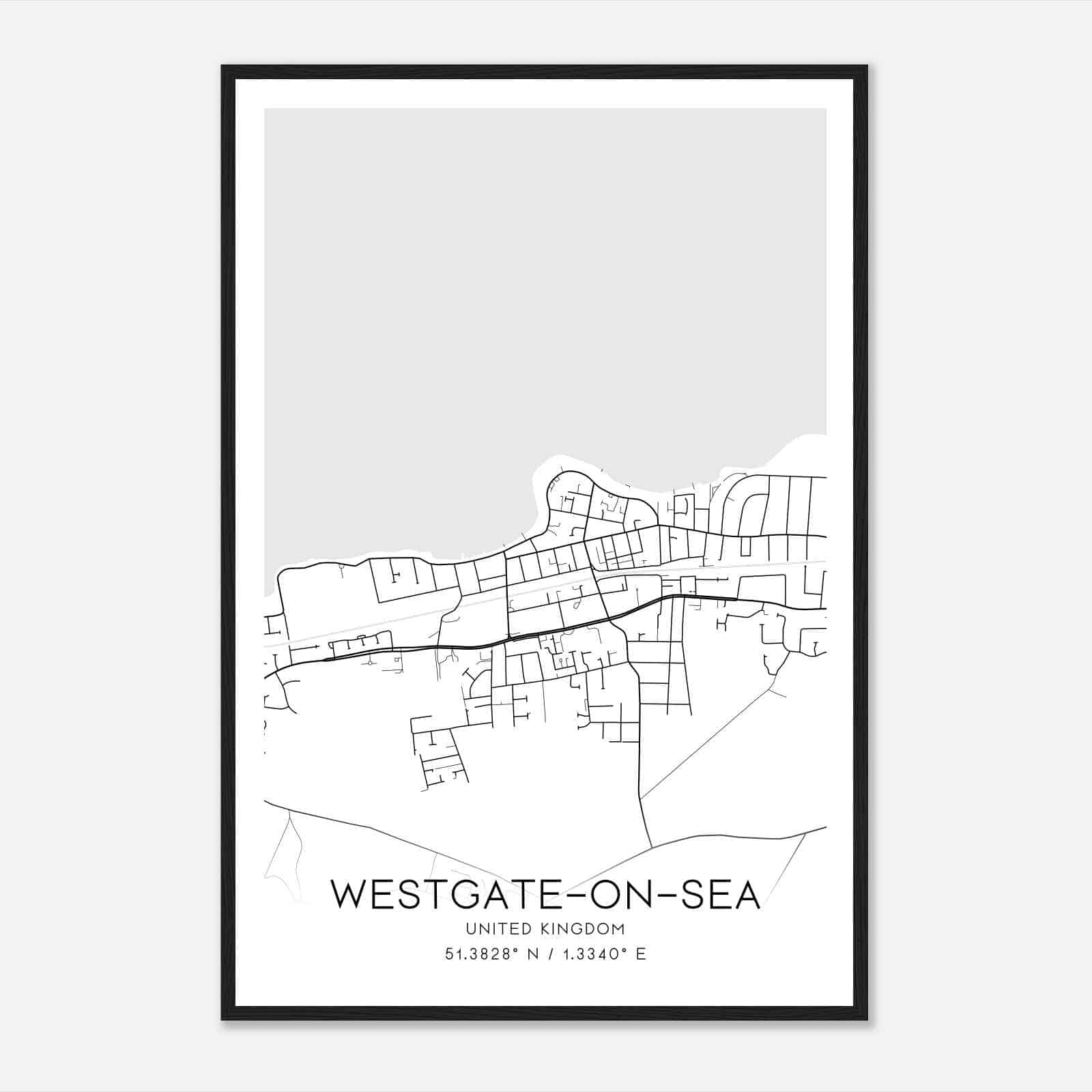 Westgate on Sea United Kingdom Map Poster, Modern Home Decor Wall Art Print